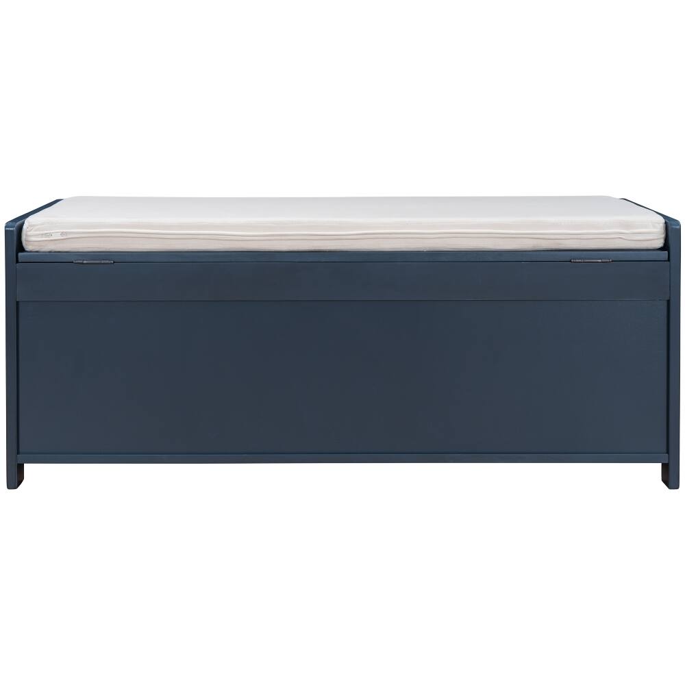 Alt View 7. Ropilly - Ropilly Antique Navy Storage Bench with Cushion and Shutter Doors, Rustic Entryway Shoe Bench - Antique Navy.