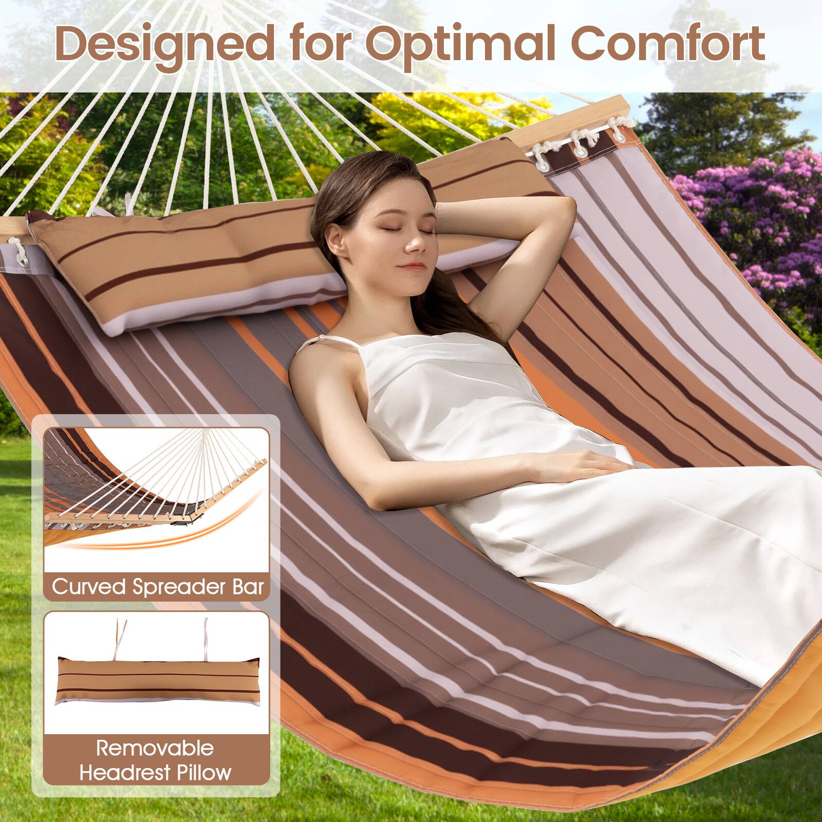 Alt View 8. Gymax - Gymax Patio Hammock Foldable Portable Swing Chair Bed Detachable Pillow Blue & Green - Brown.