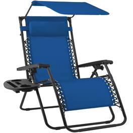 Best Choice Products - Folding Zero Gravity Recliner Patio Lounge Chair w/ Canopy Shade, Headrest, Tray - Marine Blue