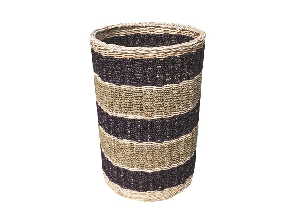 Dart - Abaca Stripe Round Tall Basket - Natural and Purple Stripe