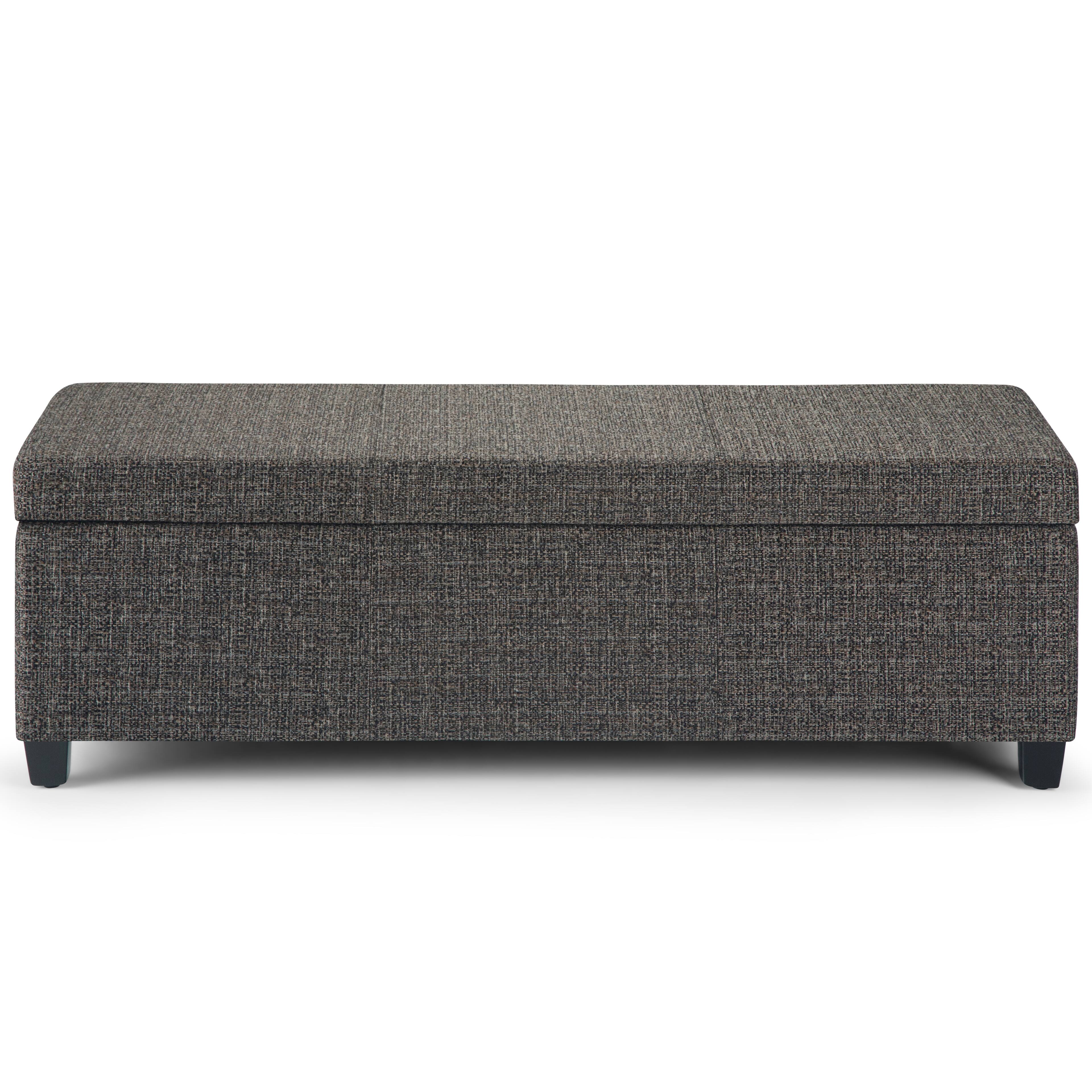 Front. Simpli Home - Avalon 48 inch Wide Contemporary Rectangle Storage Ottoman Bench - Dark Gray.