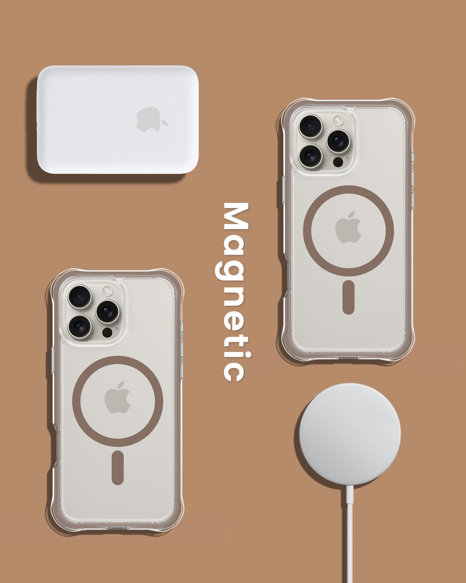 Alt View 6. Ornarto - ORNARTO Air Case for iPhone 16 Pro Max Clear,Compatible with MagSafe,Military-Grade Drop Protection Case-Desert Titanium - Desert Titanium.