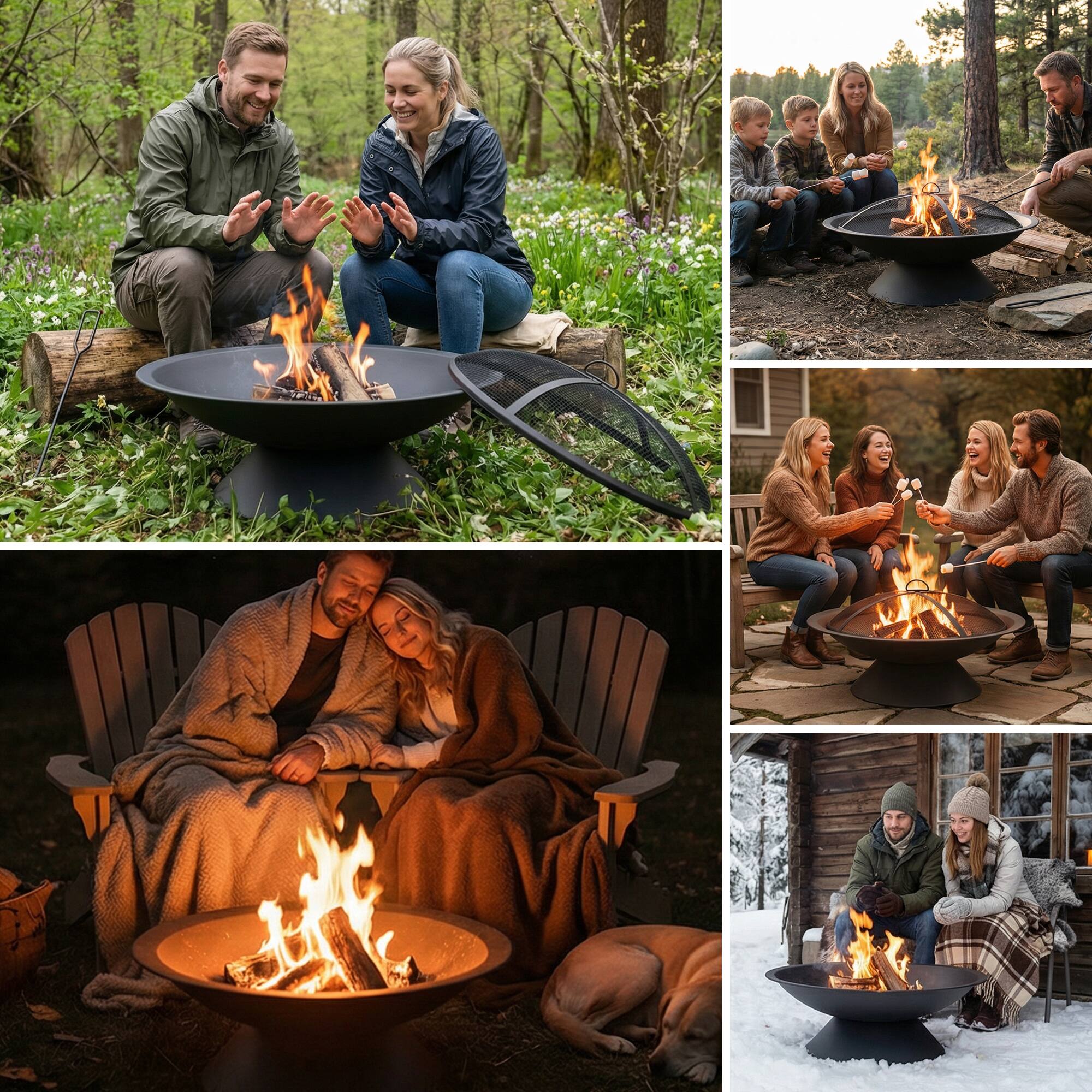 Alt View 6. SUNJOY - Sunjoy 28 in. Wood Burning Outdoor Fire Pit with Mesh Screen, Fire Poker Black Steel Fire Bowl for Patio.