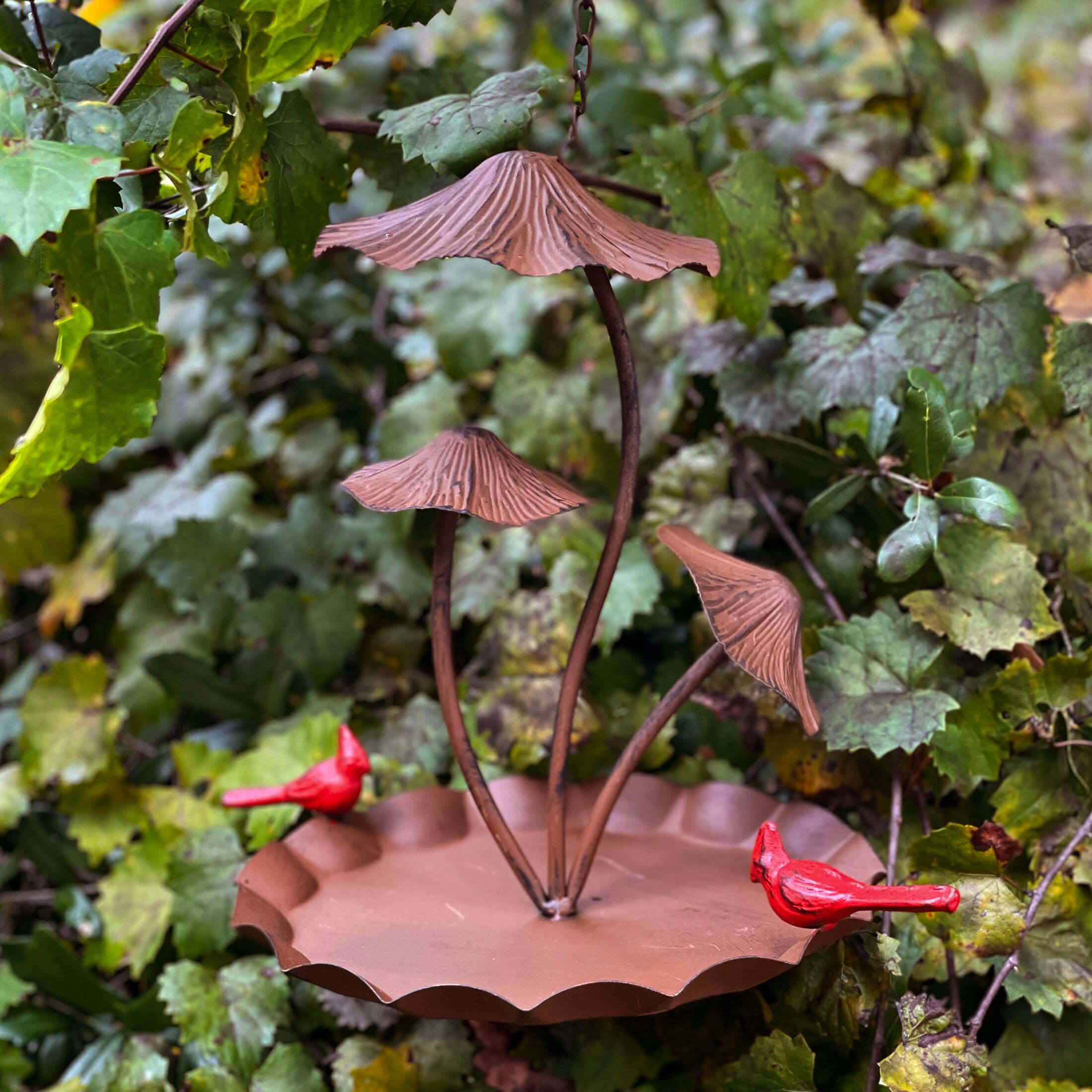 Alt View 3. Things2Die4 - Rustic Brown Triple Mushroom Bird Feeder – Pie Plate Tray, Farmhouse Decor - Multicolored.