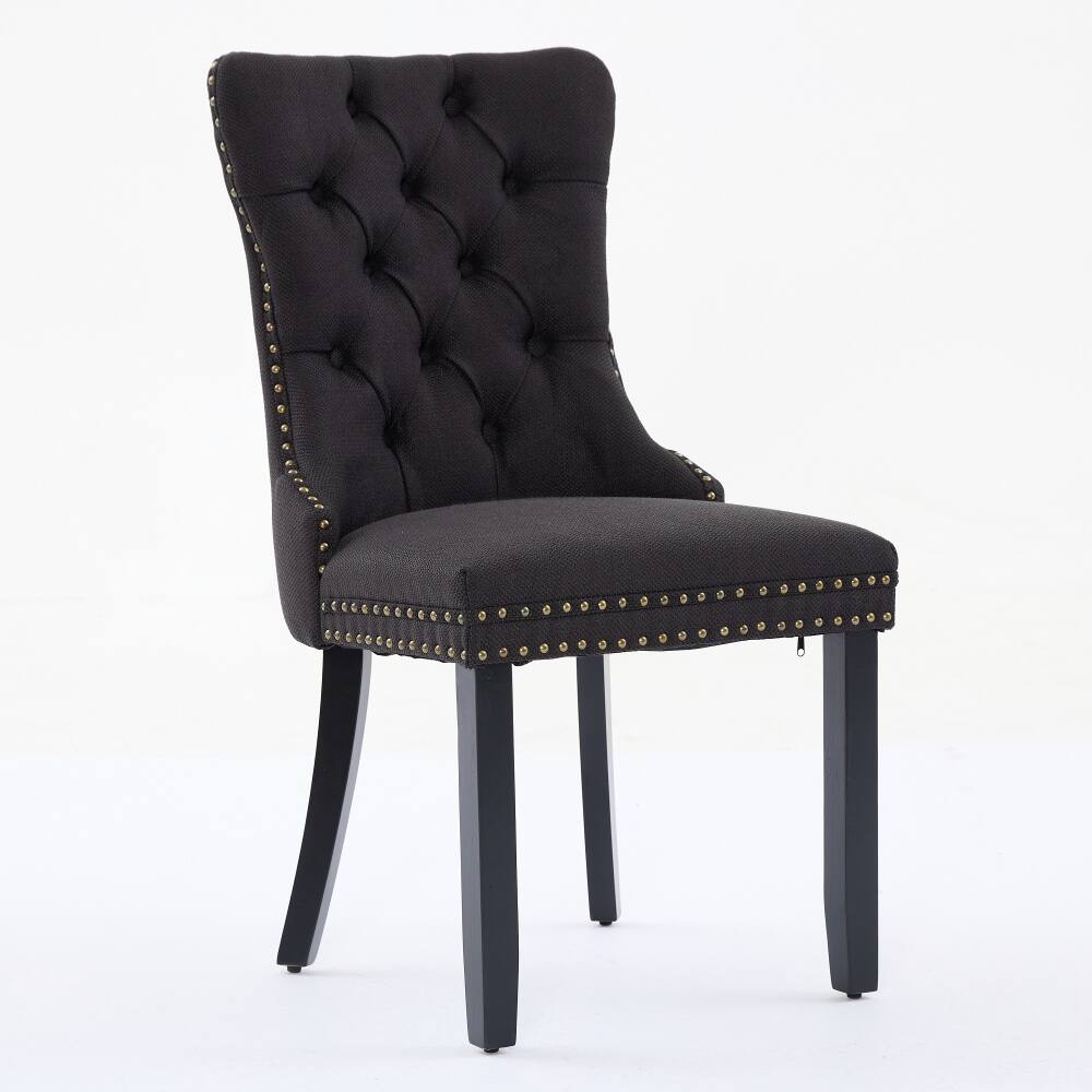 Left. Loheer - Loheer Tufted Dining Chair Set of 2 Linen Upholstered Black - Black.