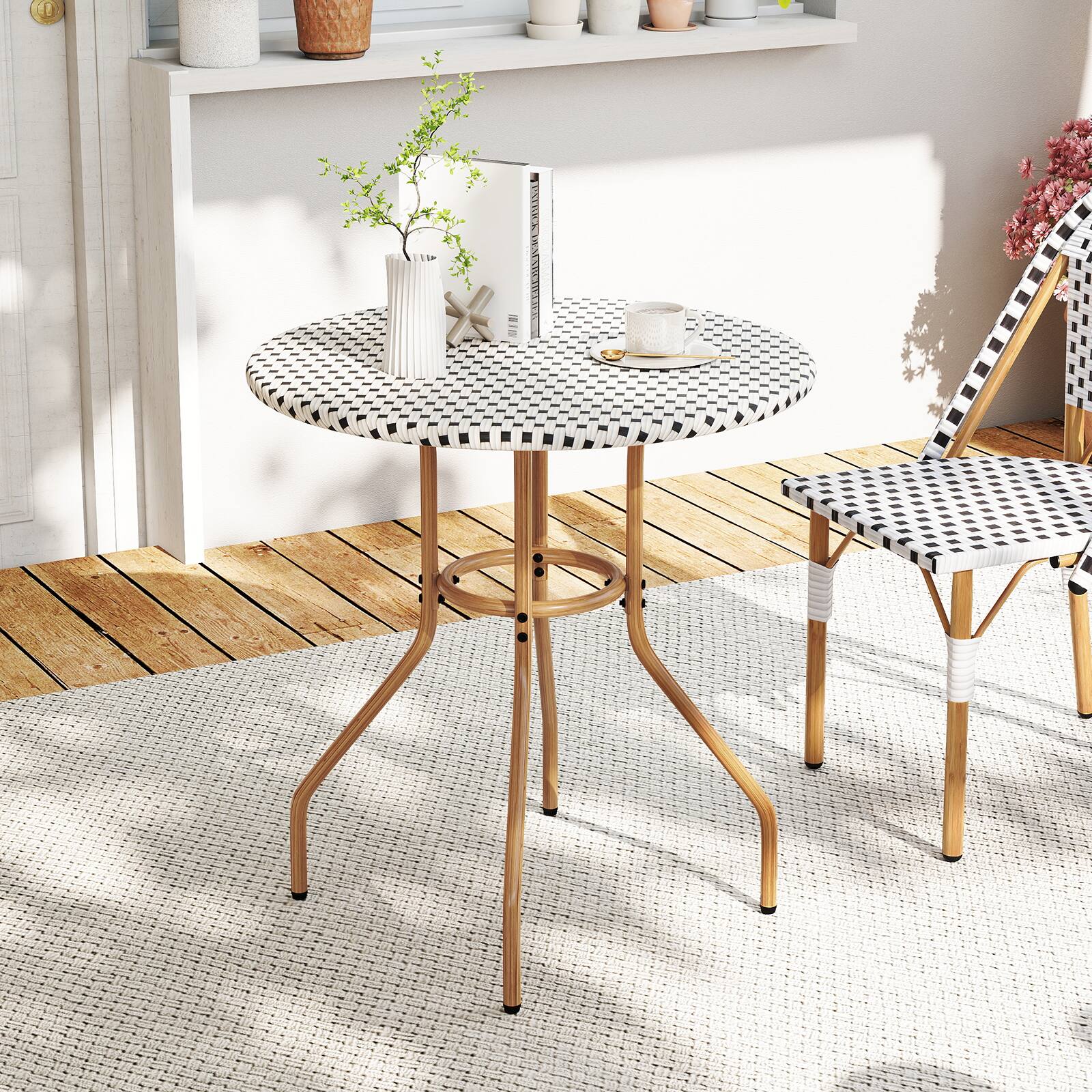 Alt View 7. Gymax - Gymax 27.5'' Outdoor Bistro Table PE Rattan Round Patio Side Table w/ Heavy Duty Metal Frame - Black.