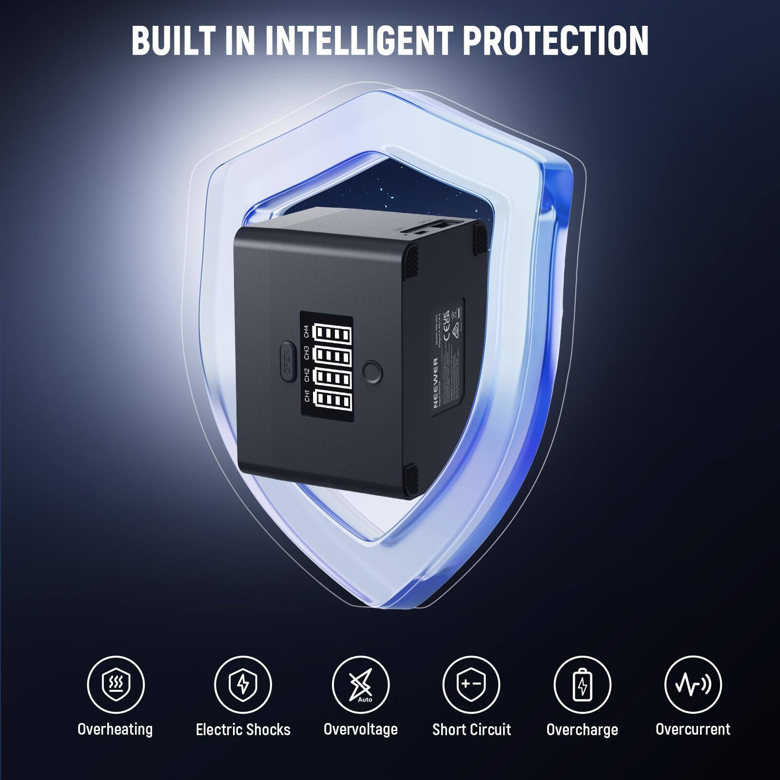 BUILT IN INTELLIGENT PROTECTION

- Overheating
- Electric Shocks
- Overvoltage
- Short Circuit
- Overcharge
- Overcurrent