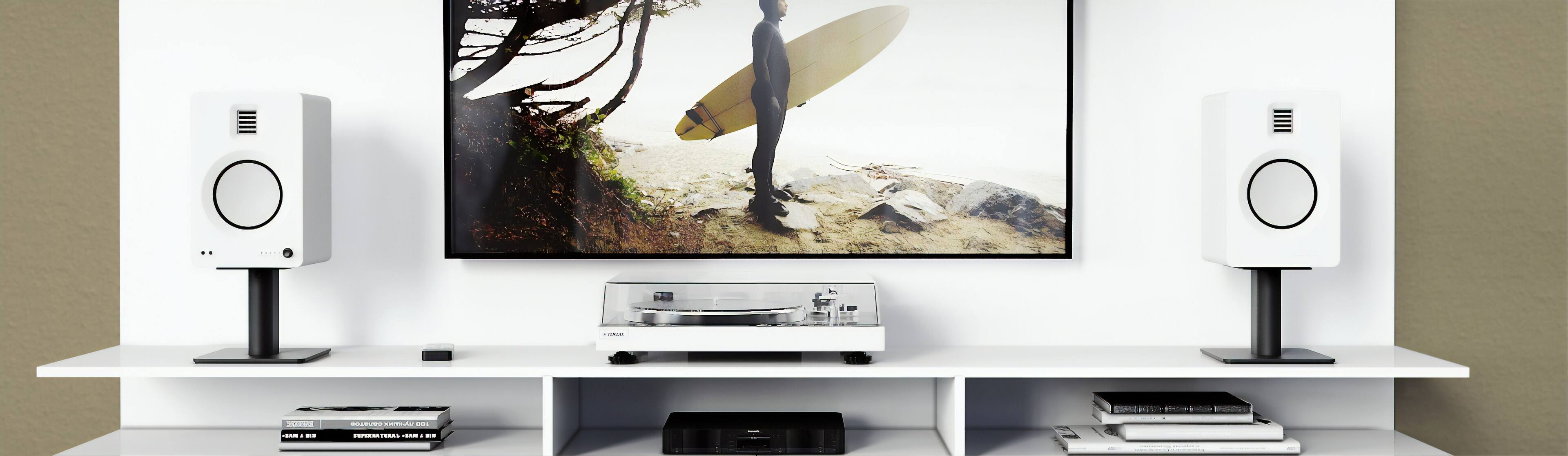 Alt View 5. Kanto - TUK 260W Powered Bookshelf Speakers with Headphone Out - USB DAC - Dedicated Phono Pre-amp and Bluetooth - Pair - Matte White.