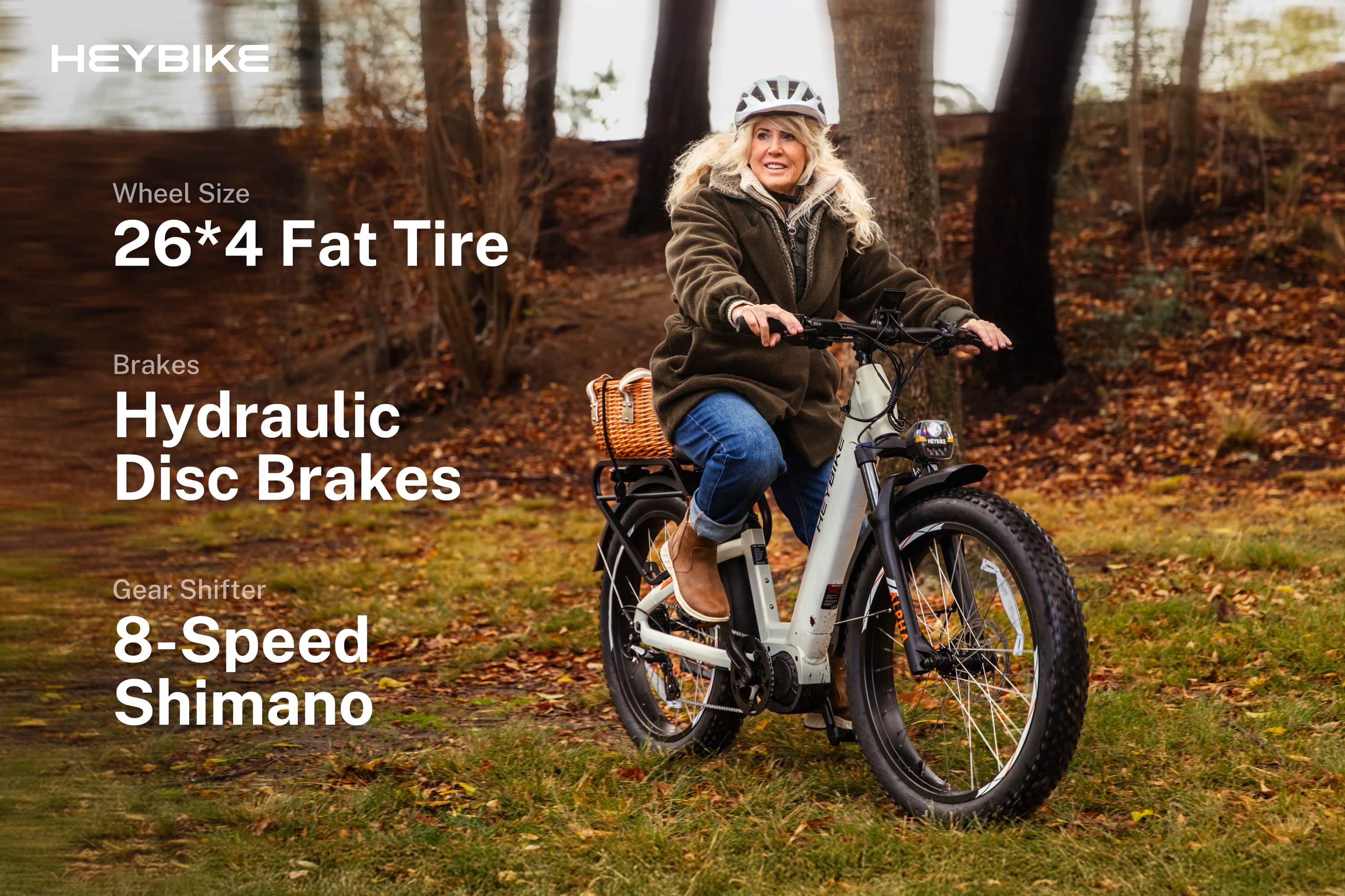 Heybike Wheel Size 26*4 Fat Tire Brakes Hydraulic Disc Brakes Gear Shifter 8-Speed Shimano.