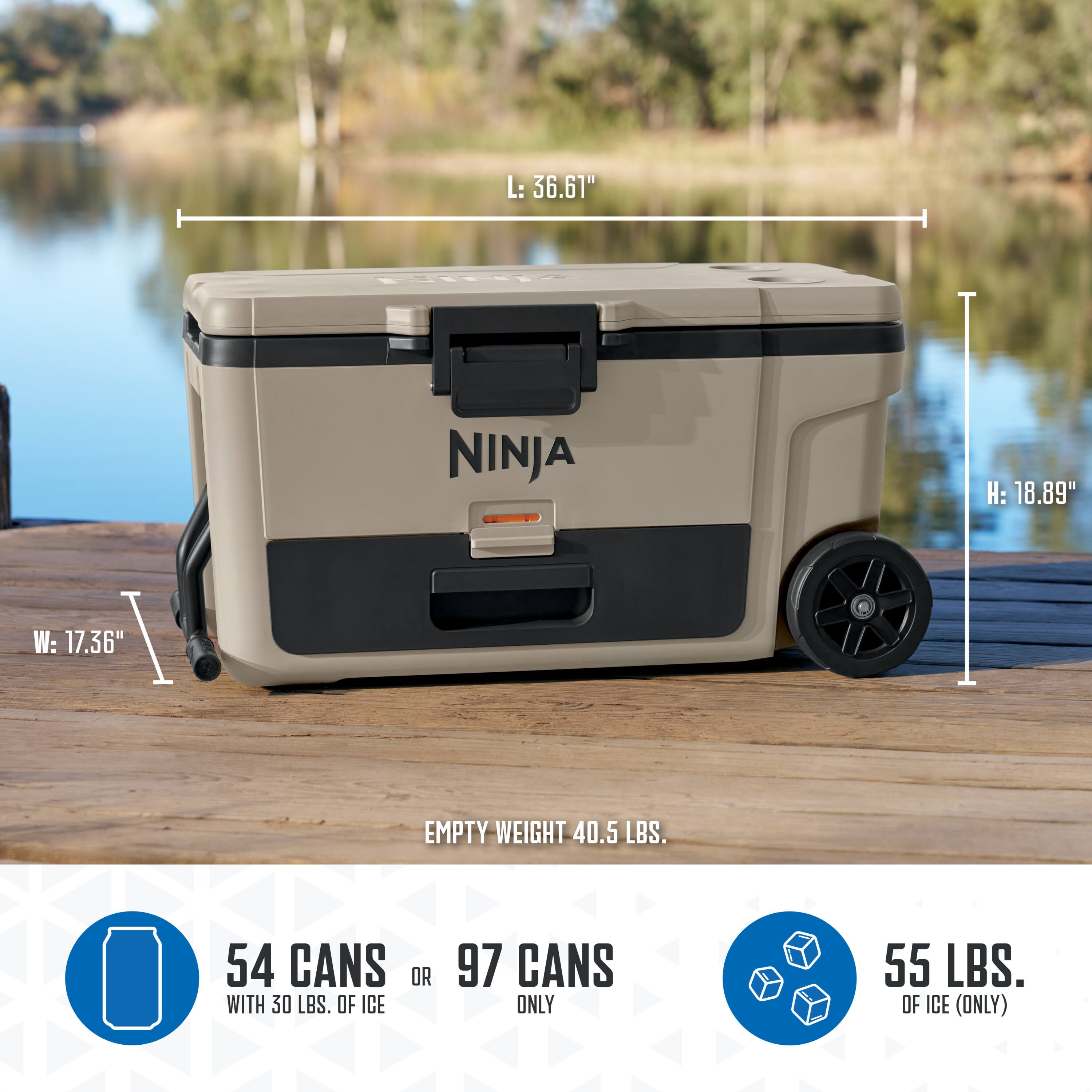 Ninja FrostVault 65 qt. Wheeled Cooler with Cold Dry Zone Birch
