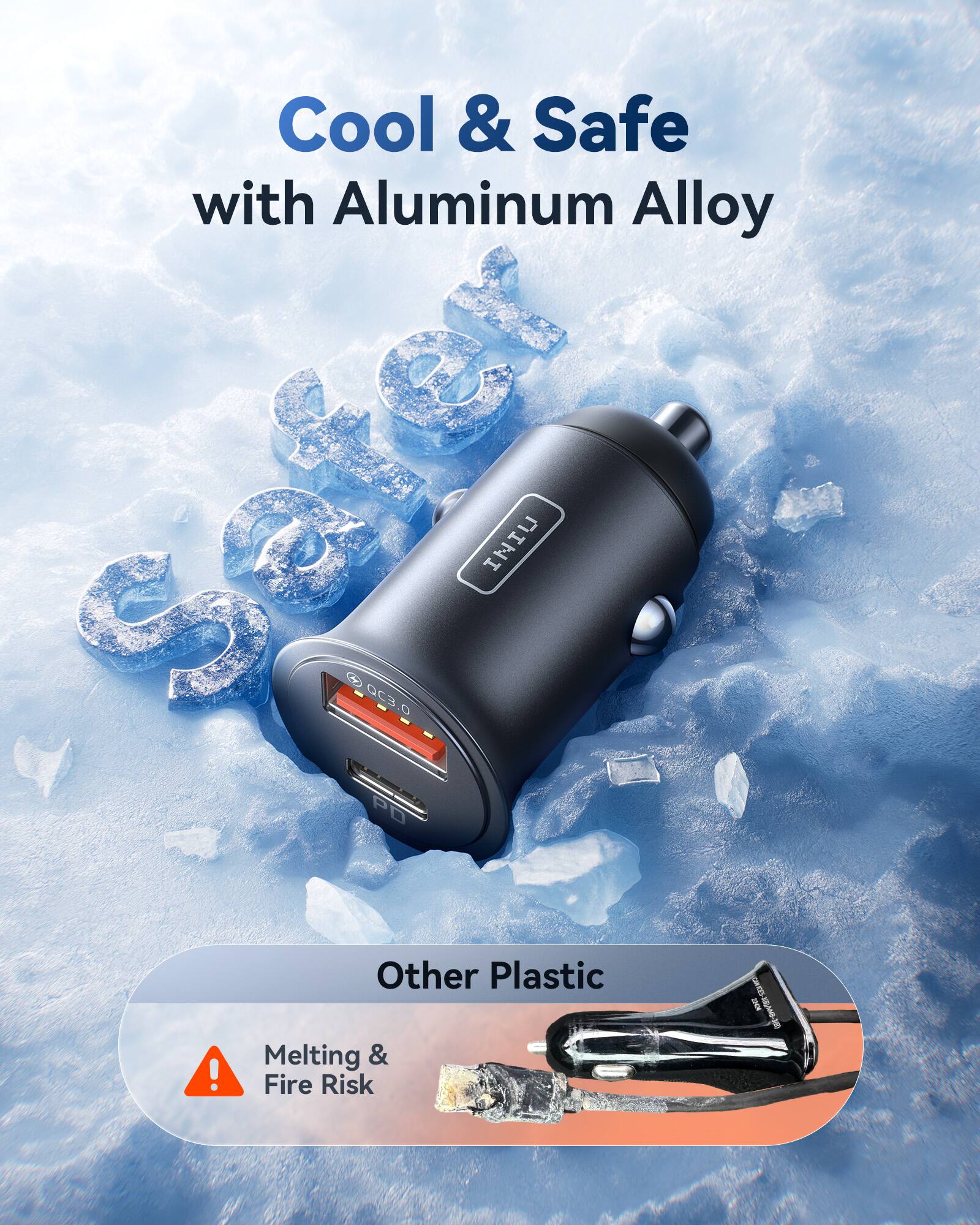 Cool & Safe with Aluminum Alloy

Other Plastic

Melting & Fire Risk