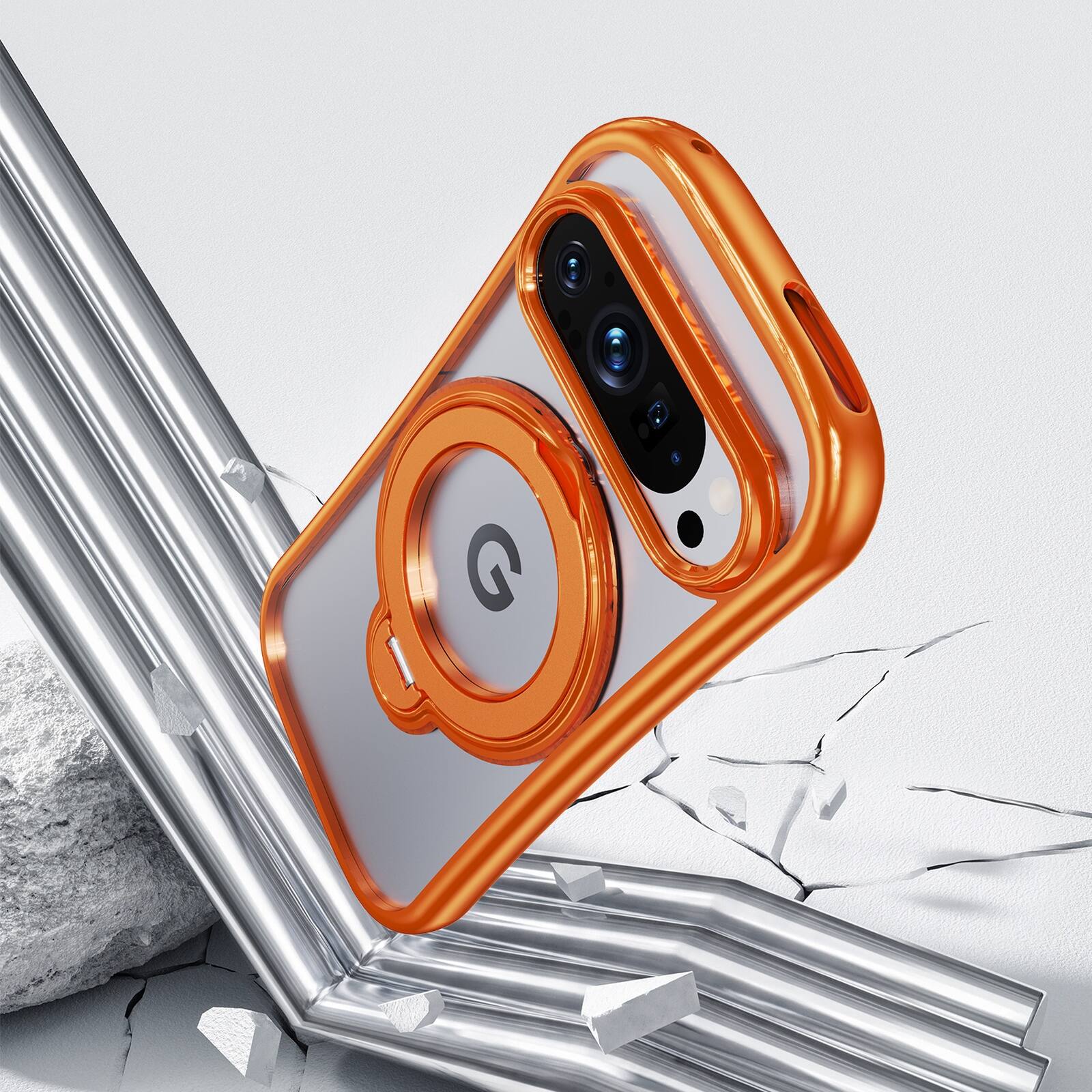 Alt View 1. Dteck - Hands-Free Crossbody Magnetic Case for Google Pixel 10 Pro XL with 360 Ring Stand, Clear Shockproof TPU Protective Cover - Orange.