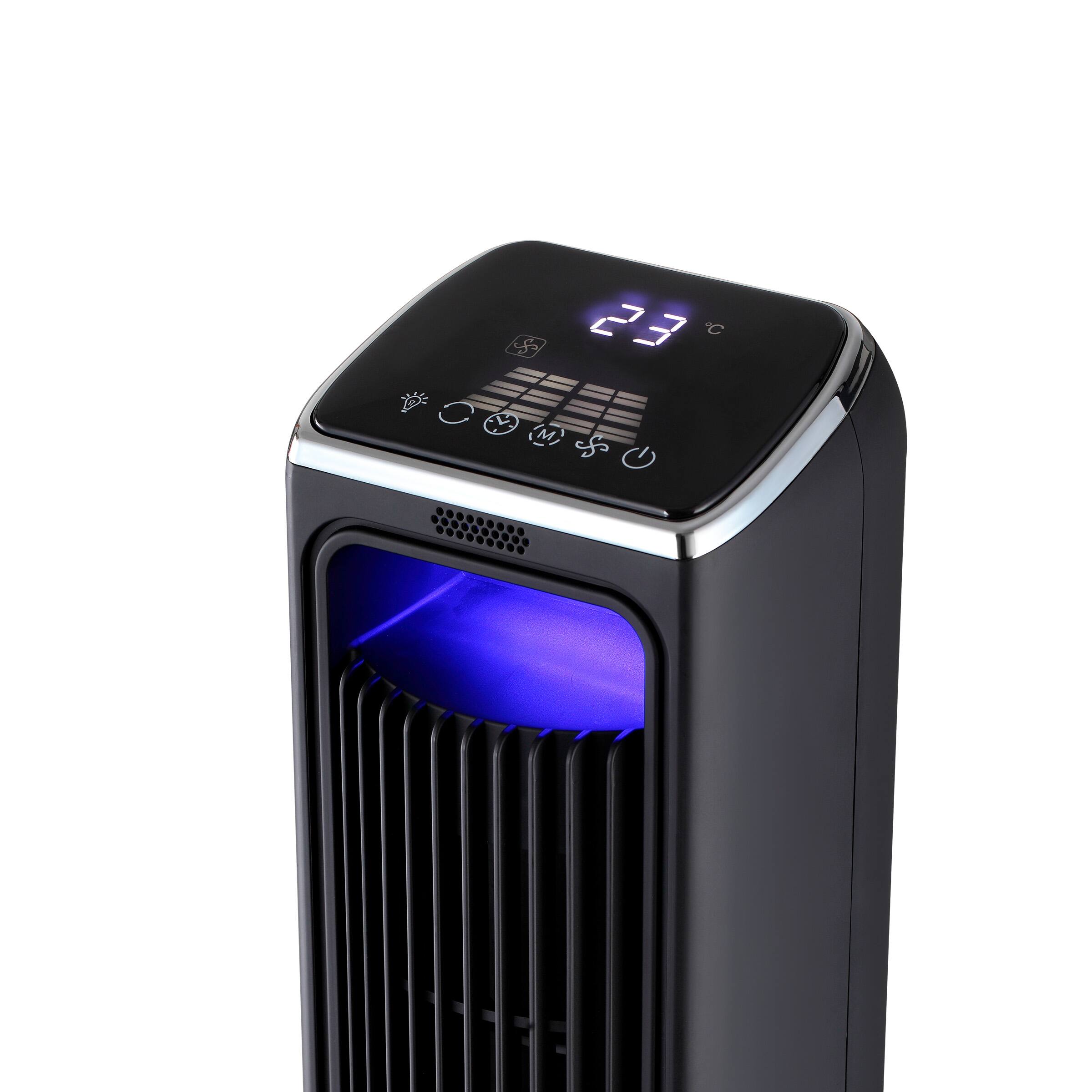 Alt View 2. Emerson - Emerson SmartVoice 42” Tower Fan, 40+ Voice Commands, No APP, No WIFI, Oscillating, 3 Wind Speeds, Timer, Oil Diffuser - Black.
