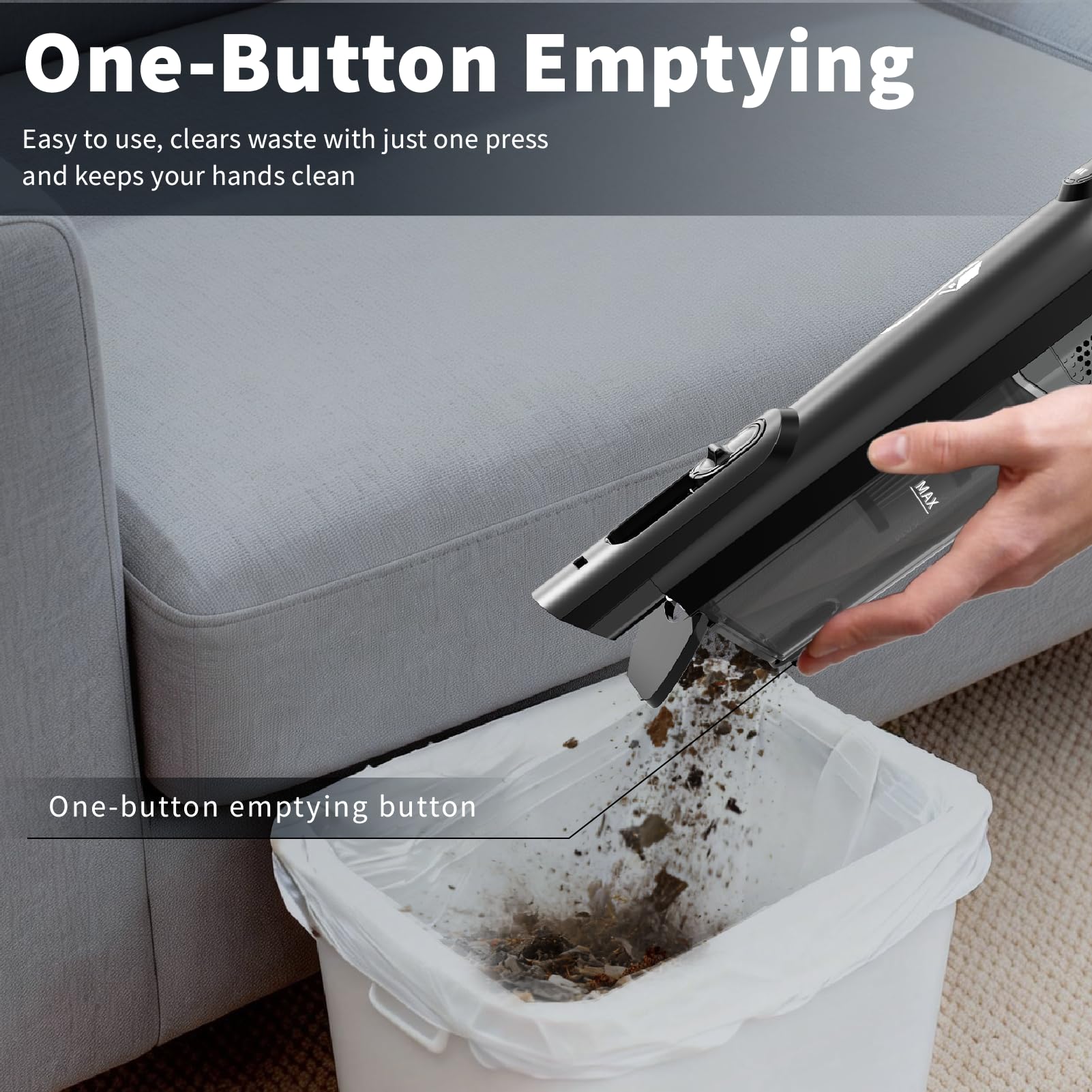 One-Button Emptying

Easy to use, clears waste with just one press and keeps your hands clean

One-button emptying button