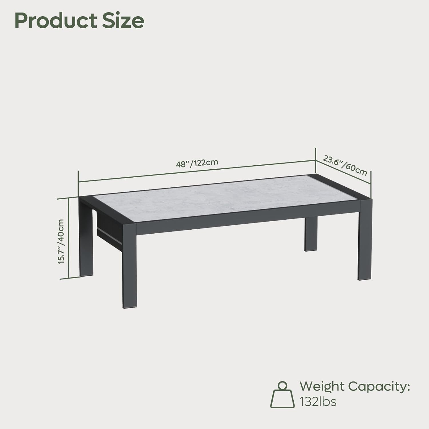 Product Size: 48" x 122cm (122cm) x 23.6" (60cm) x 23.6" (60cm) x 40cm (40cm) x 15.7" (15.7")
Weight Capacity: 132lbs
