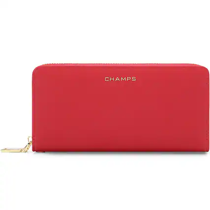 Front. Champs - Iconic Collection Zip-Around Wallet - Red.