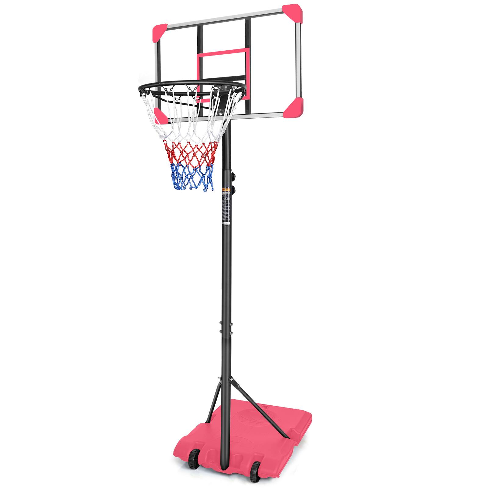 Front. ELEMENT ACE - Adjustable Height Portable Basketball Hoop System - 28"" Backboard, 5.6-7ft, Indoor/Outdoor for Youth & Teenagers - Pink.