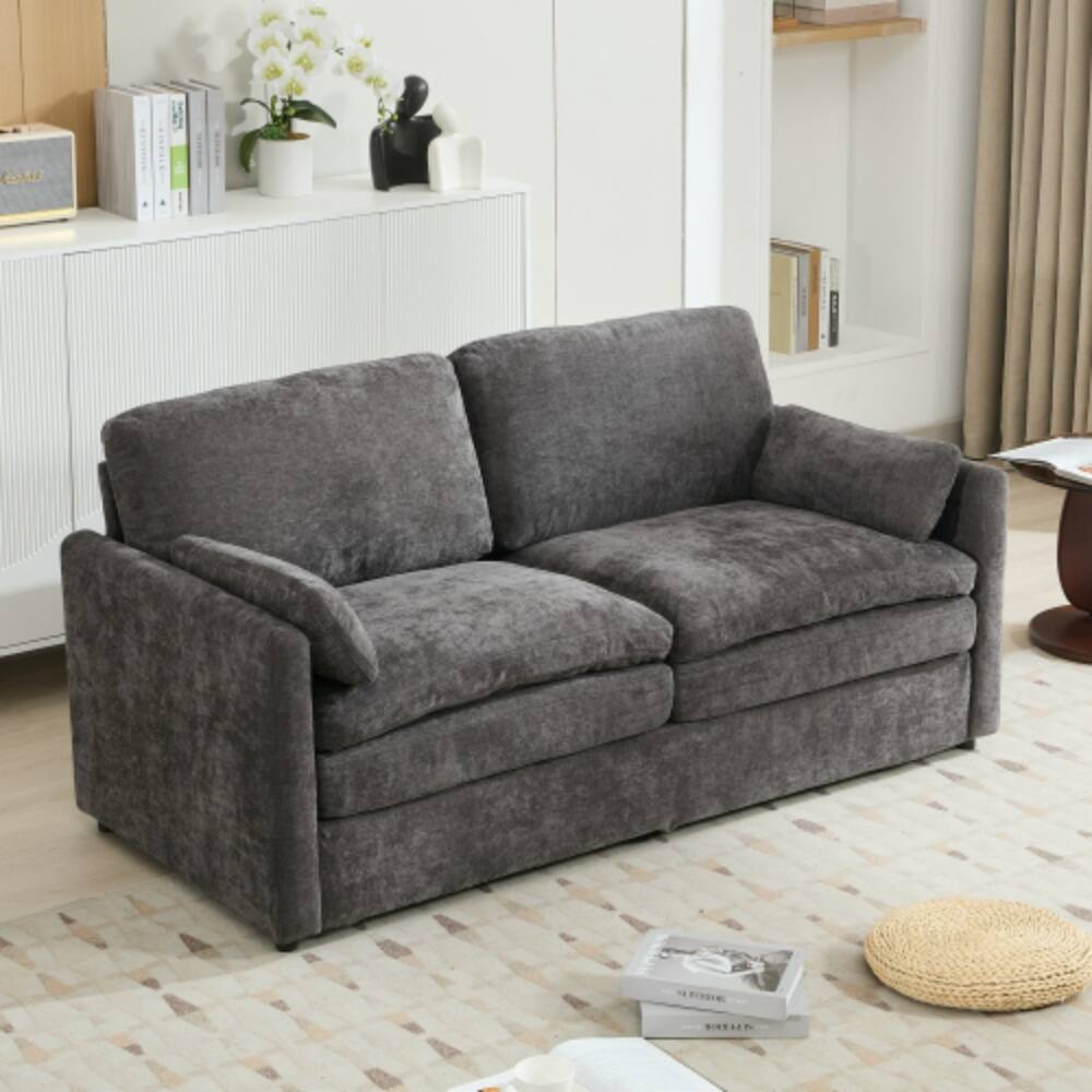 Angle. LUCKY ONE - 68.1" Oversized Cozy Upholstered Loveseat Cloud Sofa w/ Double Cushion Lumbar Pillow - Grey.