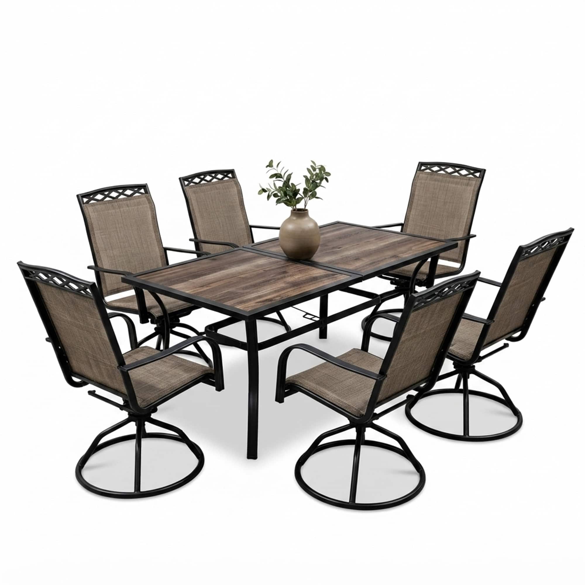 Yardgrace - 7 Pieces Outdoor Patio Dining Set,with 6-Piece Swivel Patio Rocking Chairs,1 dining table with an umbrella hole - Brown price history on PriceWatchPro