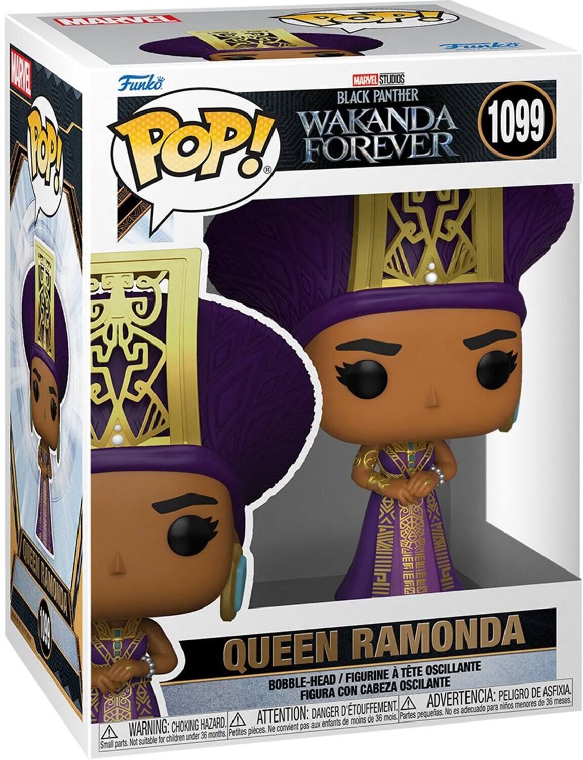 MRI COP RRC Tocley AE Funko a BLACK MARVEL PANTHER STUDIOS WAKANDA 1099 M POP! FOREVER BANUOT X C RAMONDA QUEEN FIGURINE TTE OSCILANTE BOBBLE-HEAD / OSCILANTE FIGURA CON CABEZA PELIGRO DE ASFIXIA. D'TOUFFEMENT. ADVERTENCIA: para ninos menores de 36 meses. DANGER pequeas. No ES adecuado HAZARD. ATTENTION: enfants de moins de 36 mois Partes WARNING: CHOKING Ne convient pas XUS 36 months Petites pices. suitable for children under Smal parts. Not suitable for children under 36 months.