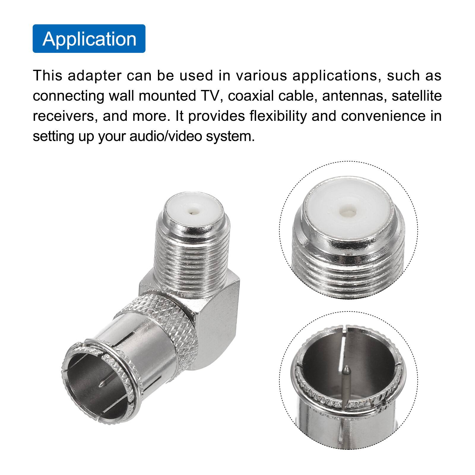 Application

This adapter can be used in various applications, such as connecting wall mounted TV, coaxial cable, antennas, satellite receivers, and more. It provides flexibility and convenience in setting up your audio/video system.