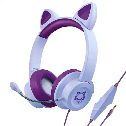 Front. BEARSOLIM - Adjustable Wired Headphones,Kombat Kitty Gaming Headset - purple.