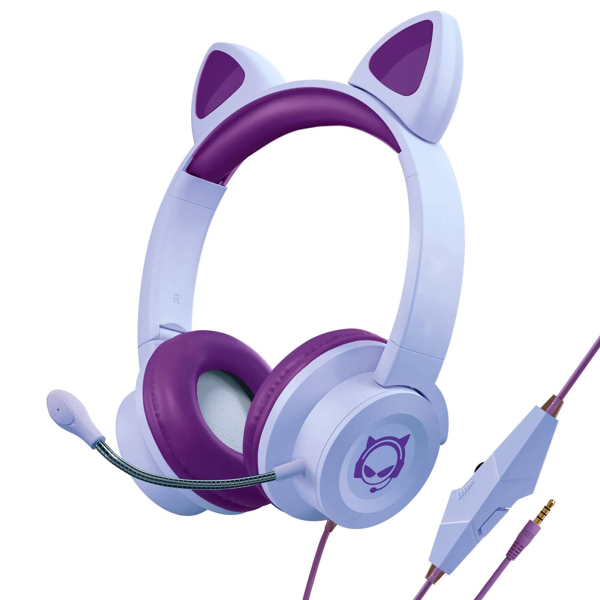 Front. BEARSOLIM - Adjustable Wired Headphones,Kombat Kitty Gaming Headset - purple.