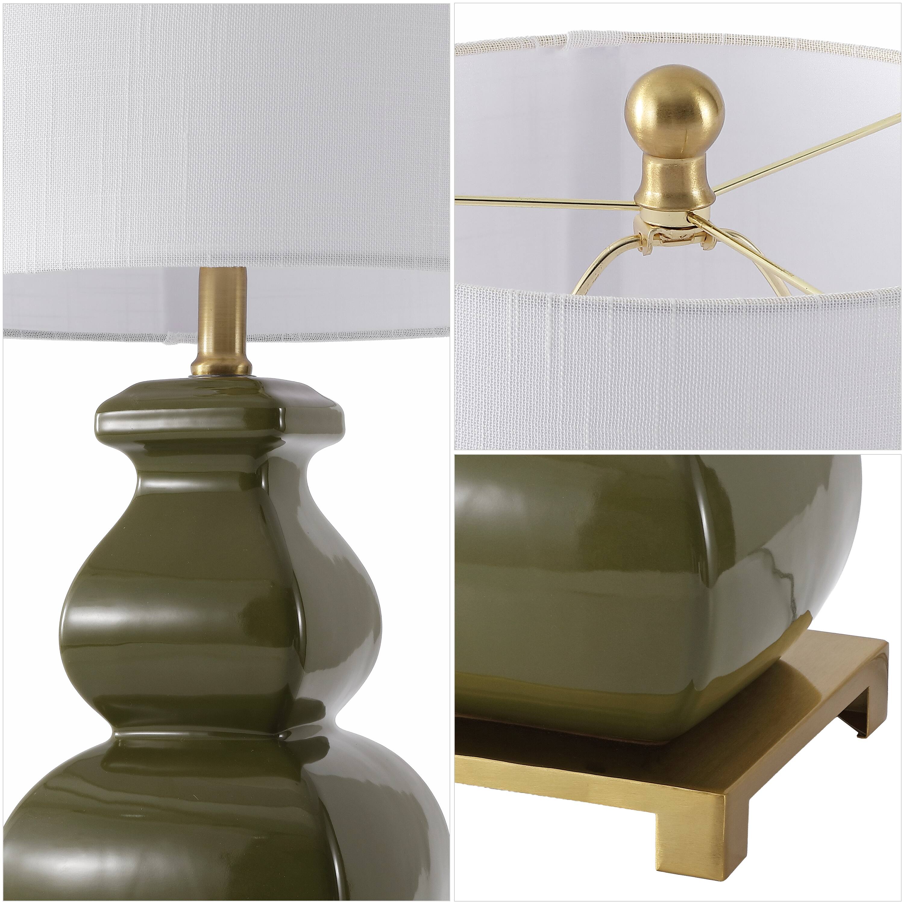 Alt View 4. Jonathan Y - Vienna 25.5" Transitional Ceramic Gourd Table Lamp, Classic Green with Brass Gold Base for Living Room - Green.