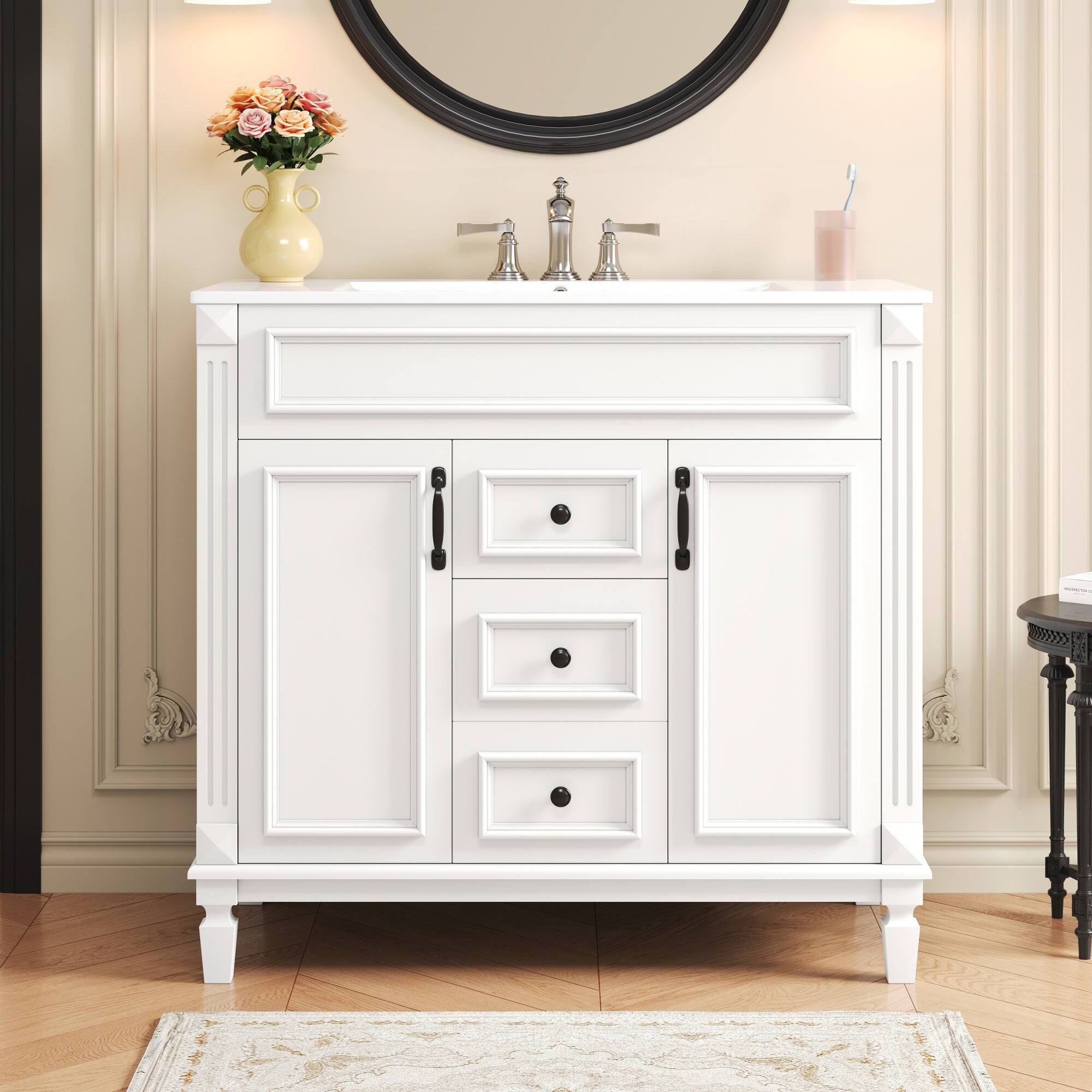 Alt View 1. Boyel Living - 36 Inch Bathroom Vanity with Ceramic Sink 2 Doors 2 Drawers White - White.