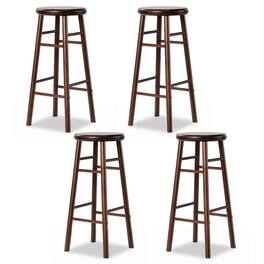 Gymax - 29'' Swivel Bar Stools Set of 4 w/Backless Design Footrests & Strong Crossbars Walnut - Brown