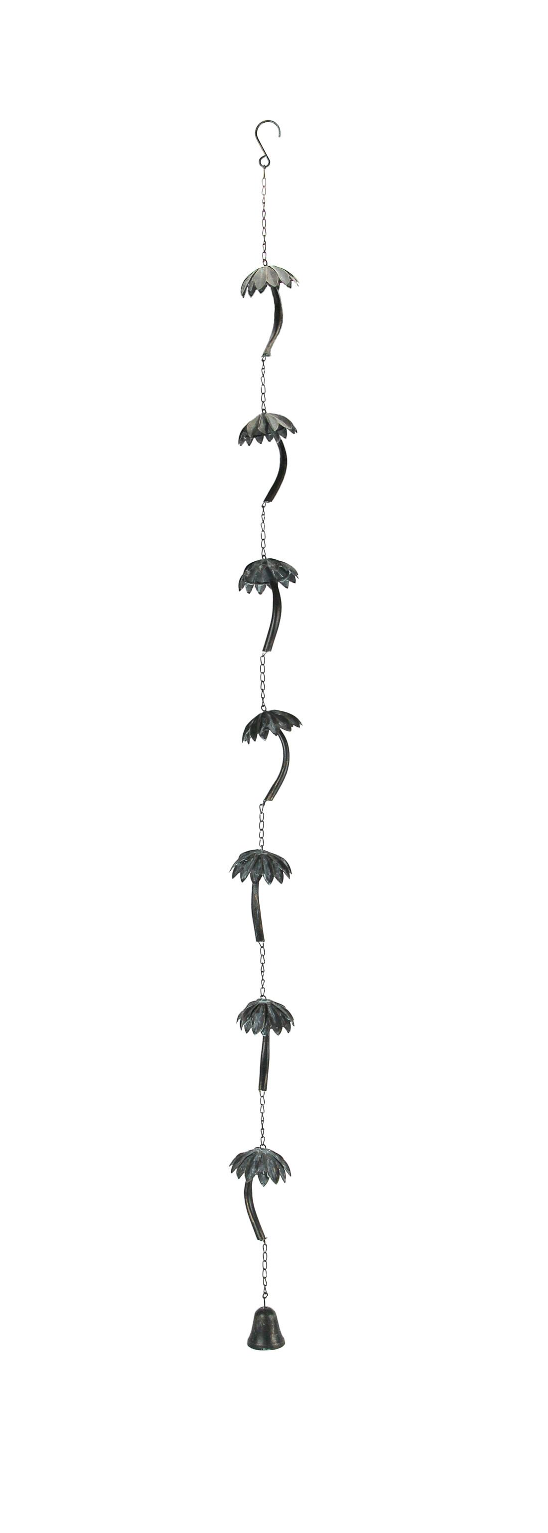 Front. Things2Die4 - Metal Tropical Palm Tree Rain Chain with Attached Hanger 72 inch - Brown.