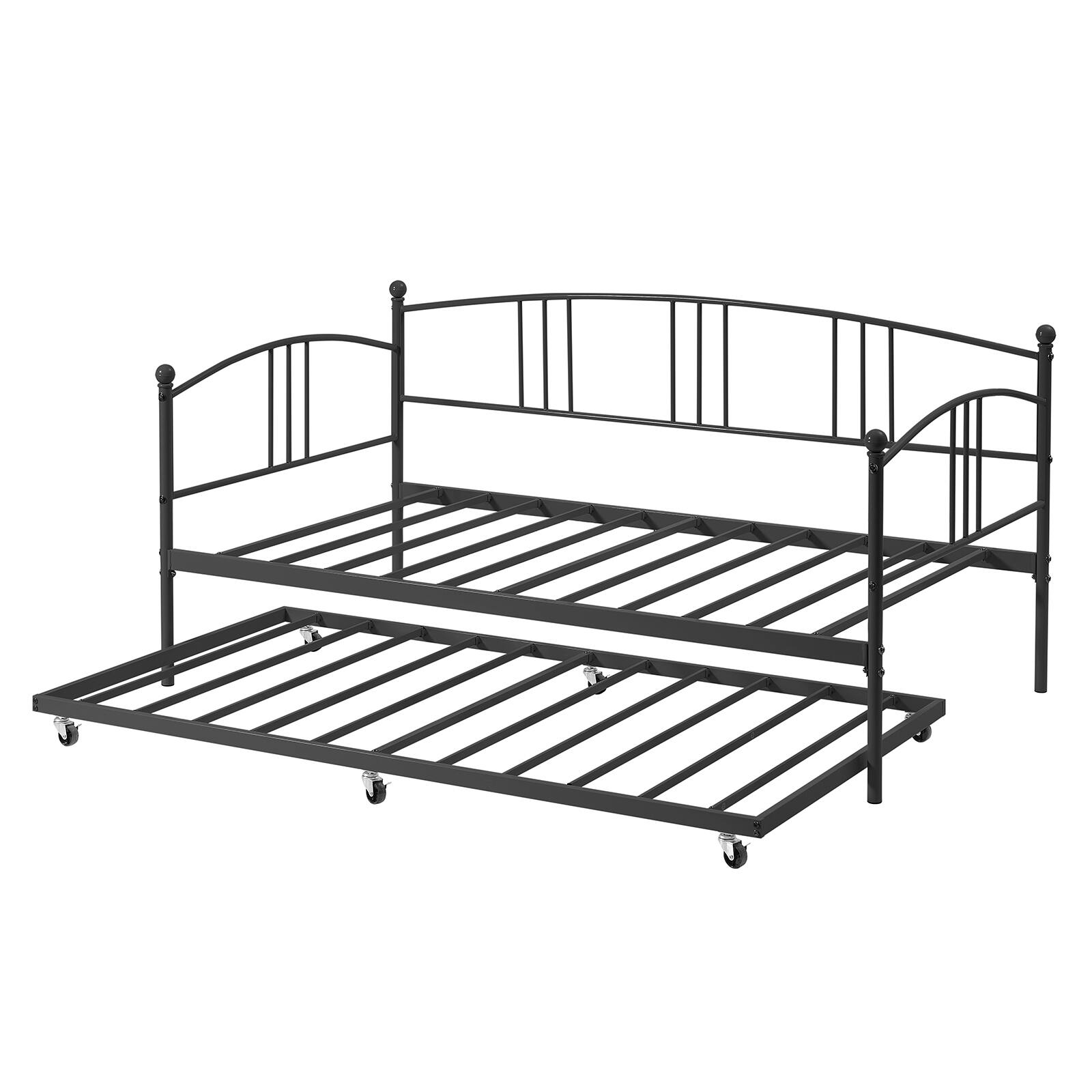 Alt View 1. Homhougo - Twin Rectangular Twin Metal Daybed with Trundle, Sofa Bed Frame with 6 Casters and Steel Slat Support - Black.