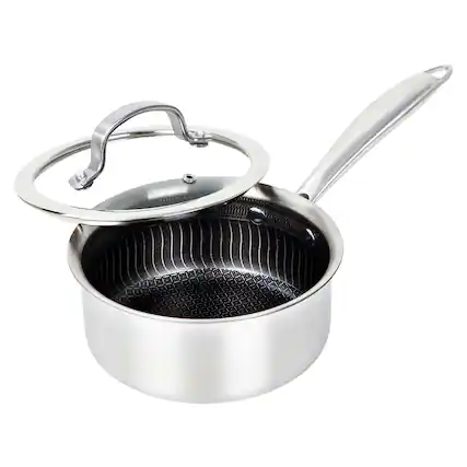Front. Brentwood - Brentwood B-sph16l 3-ply Hybrid Non-stick Stainless Steel Saucepan With Tempered Glass Lid (1.5 Qt.) - silver.