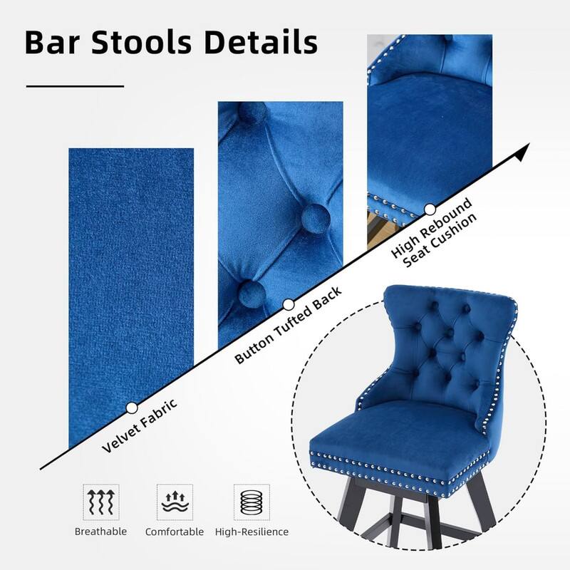 Bar Stools Details  
- Velvet Fabric  
- Button Tufted Back  
- High Rebound Seat Cushion  
- Breathable  
- Comfortable  
- High-Resilience