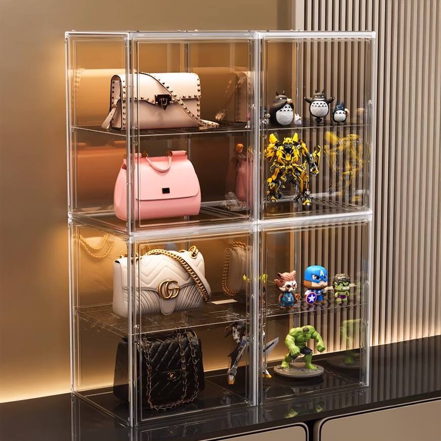 Left. FC Design - 5PC EXTRA LARGE Crystal Clear Stackable Shoe Boxes with Magnetic Doors - Clear.