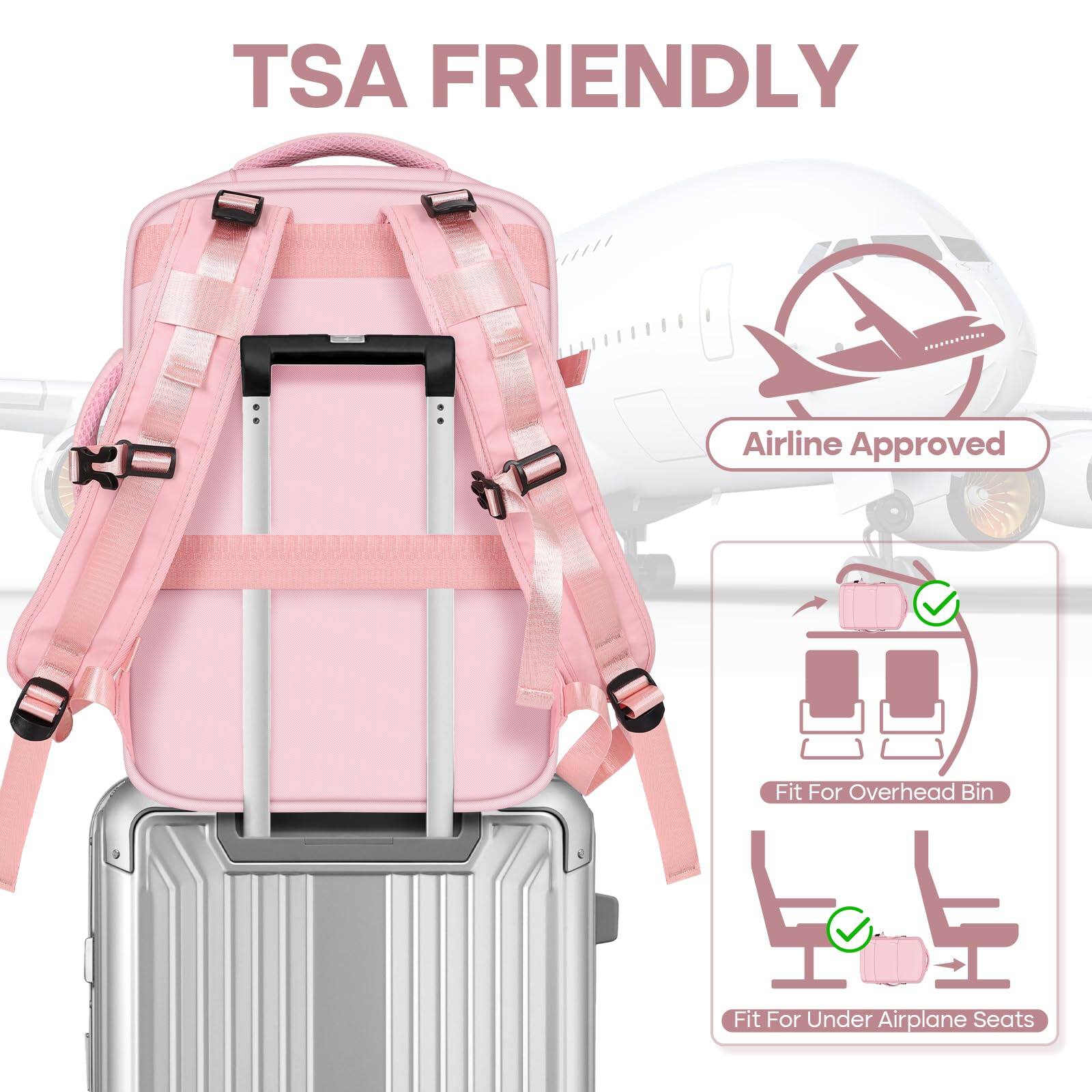 TSA FRIENDLY  
Airline Approved  
Fit For Overhead Bin  
Fit For Under Airplane Seats