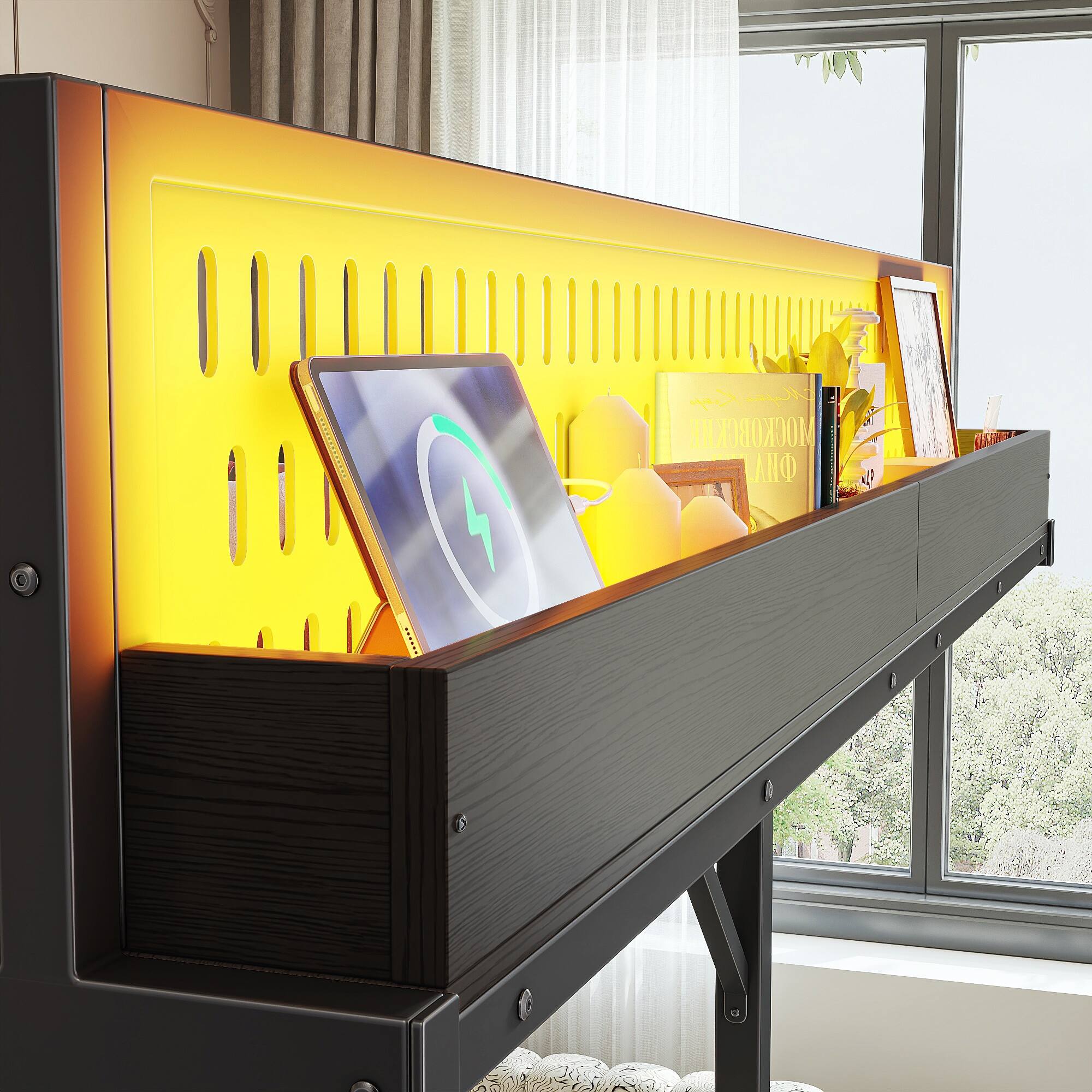 Alt View 5. Boyel Living - Full Size Loft Bed Frame with Storage Shelves and Pegboard Metal Loft Bed - Black.