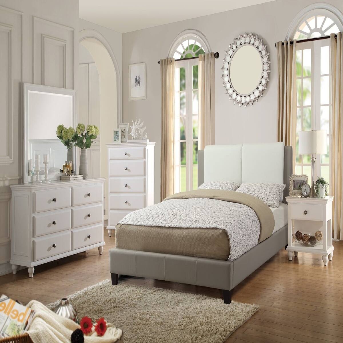 Alt View 8. Loheer - Loheer White Bedroom Nightstand with One Drawer and Open Shelf, 26 Inch Tall Wooden Bedside Table - White.