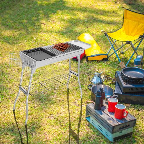 Alt View 6. Winado - Large Portable Charcoal Grill, Foldable Stainless Steel Grill Smoker for Outdoor Cooking Camping Hiking Picnic Party - Silver.