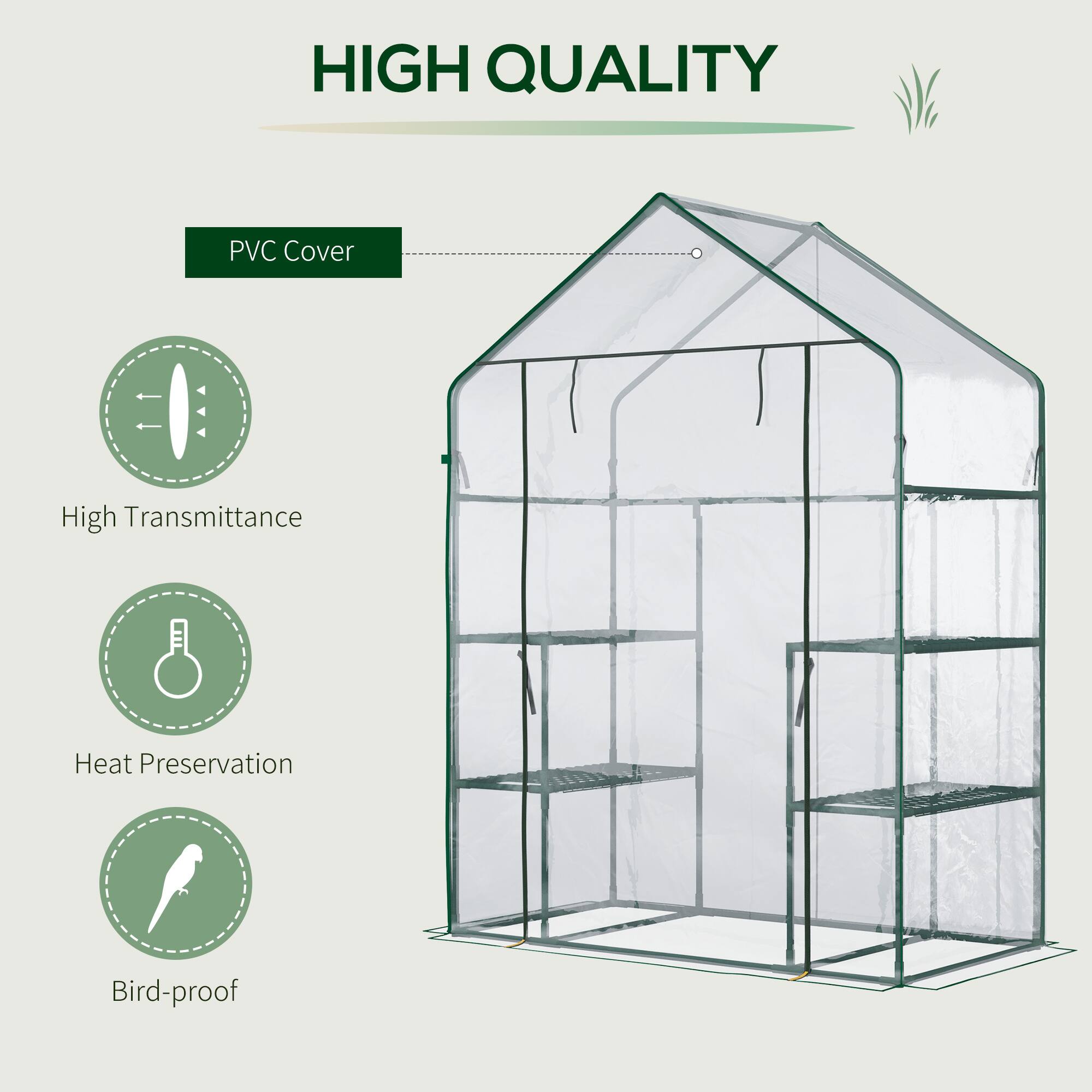 HIGH QUALITY
PVC Cover
High Transmittance
Heat Preservation
Bird-proof