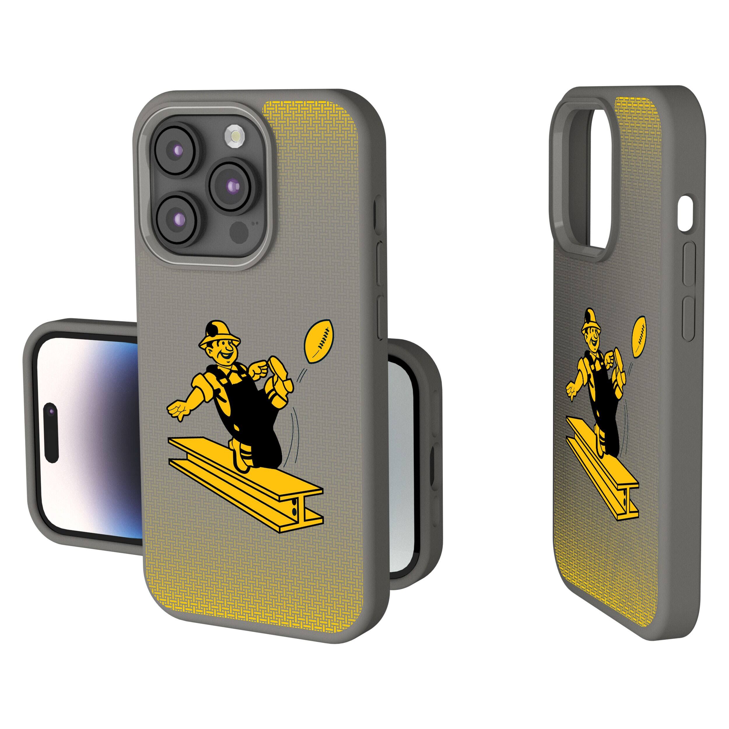 Front. Keyscaper - Pittsburgh Steelers Linen Logo iPhone Soft Touch Case - 14 Pro Max - Gray.