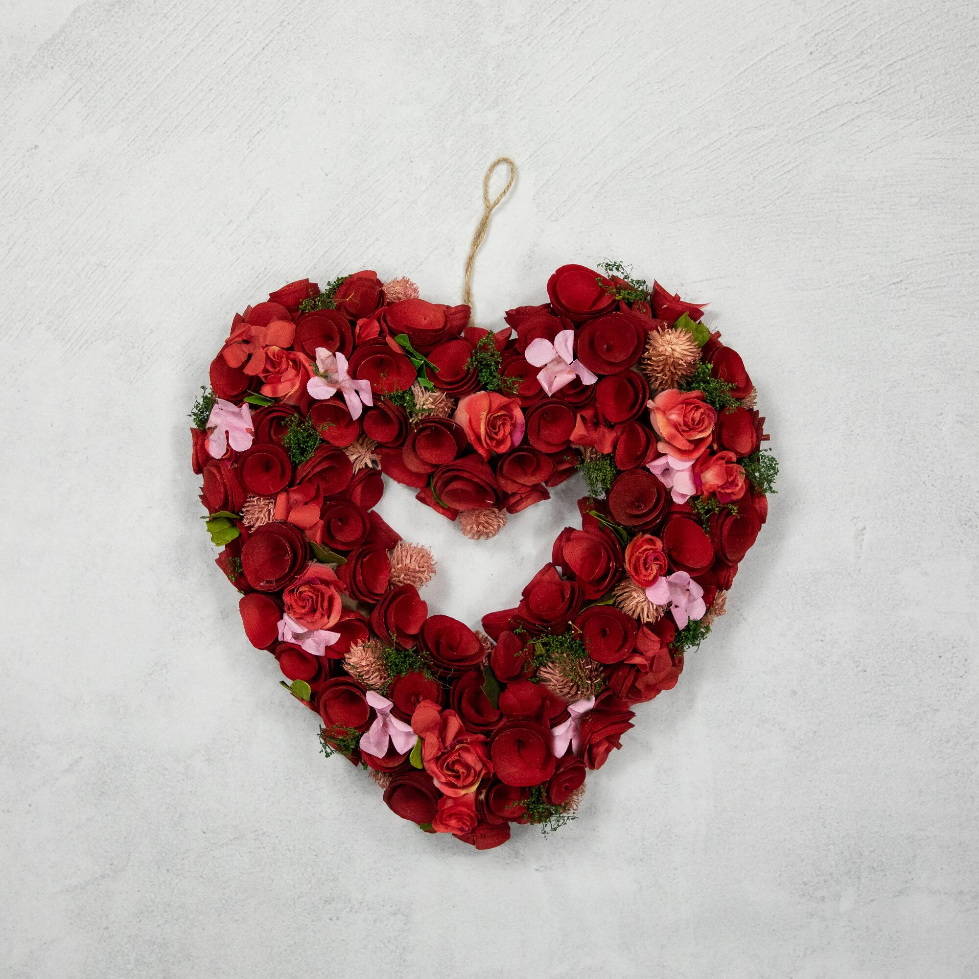 Alt View 4. Northlight - Artificial Floral Heart Valentine's Day Wreath - 13.5" - Red.