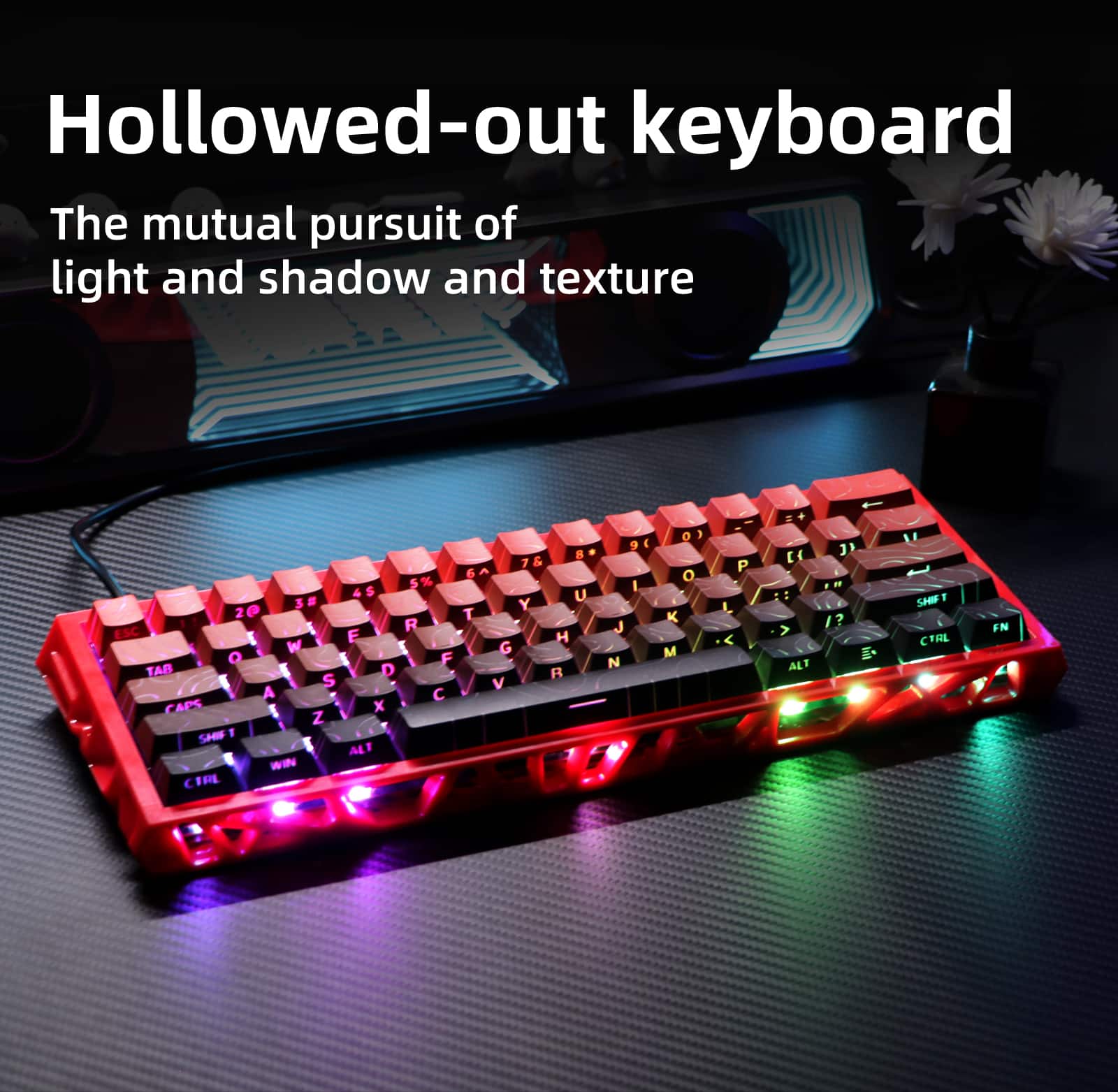 Loheer - 60% Mechanical Gaming Keyboard, Hot-Swappable Switch, Hollow RGB Design for PC Gamers - Red