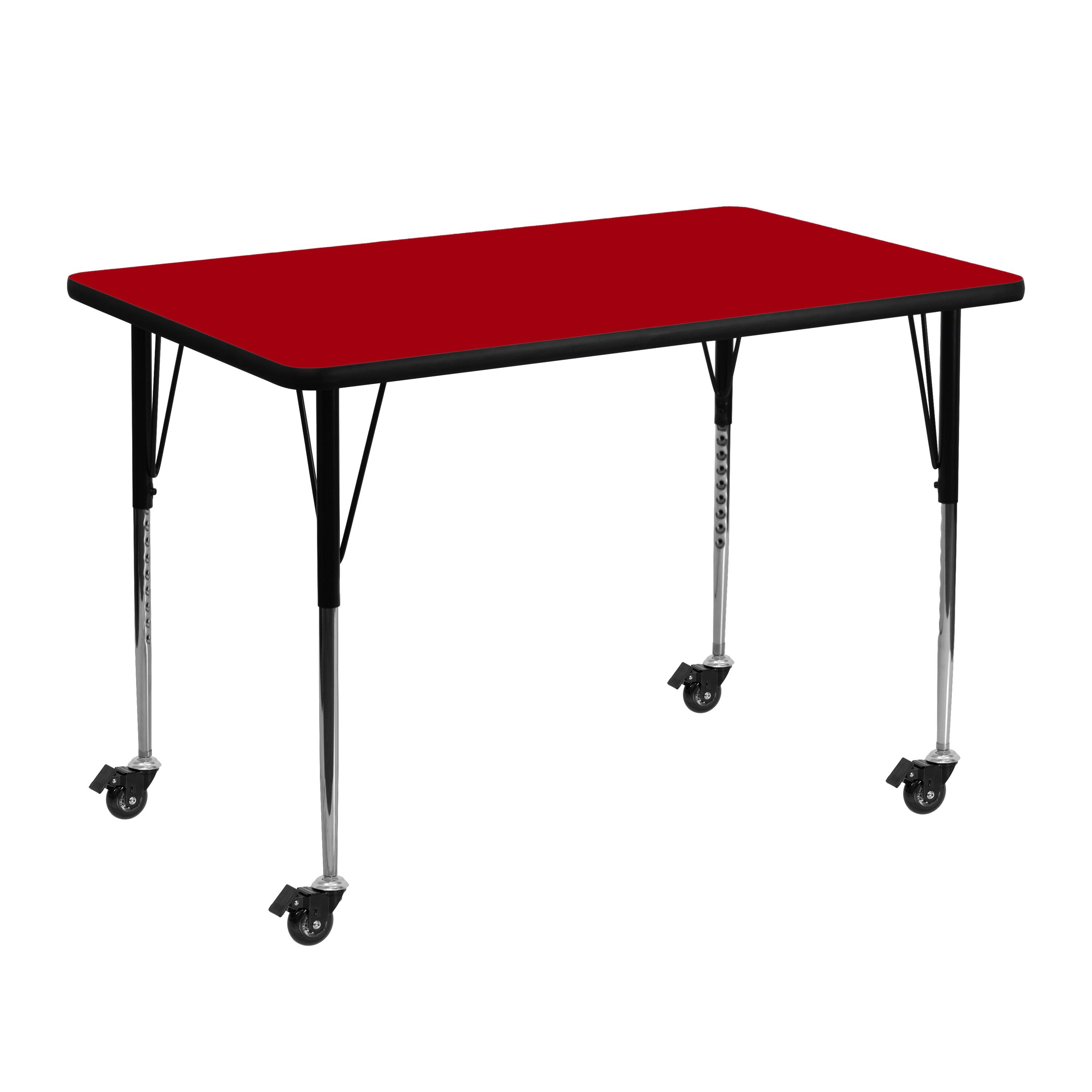 Emma + Oliver - Mobile 30x48 Rectangle Laminate Adjustable Activity Table - Red
