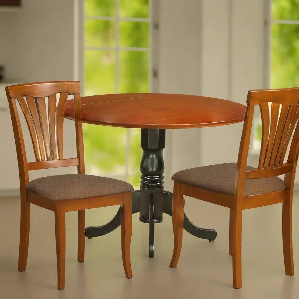 Angle. FurniFact - Elegant Round Kitchen Table with Drop Leaves for Small Dining Spaces - Black & Cherry.