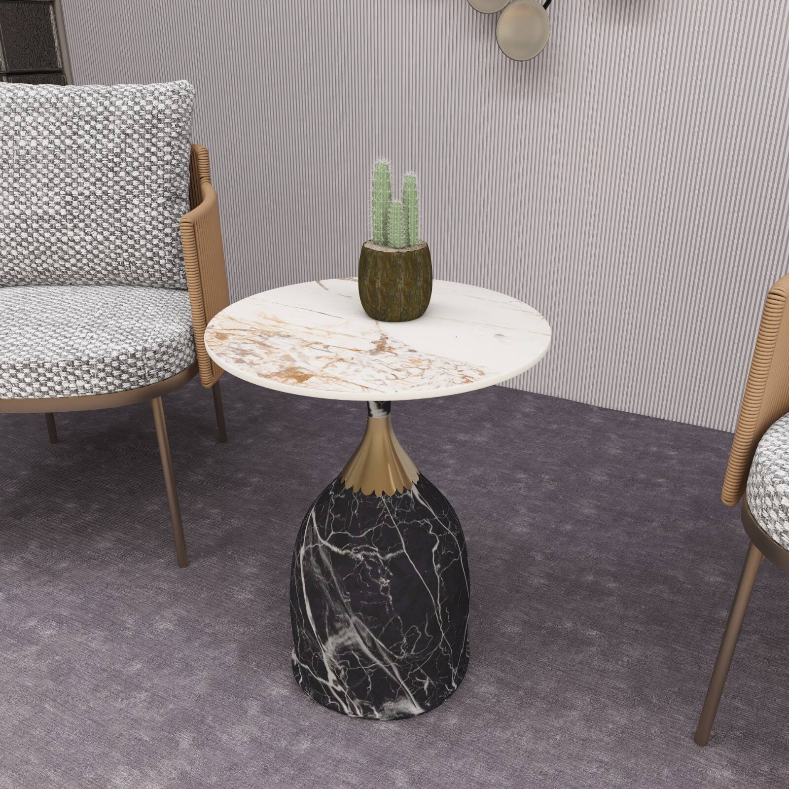 Left. LeisureMod - Modern Bell-Shaped Steel Top Accent Table with Powder Coated Finish for Living Room or Office - Grey.