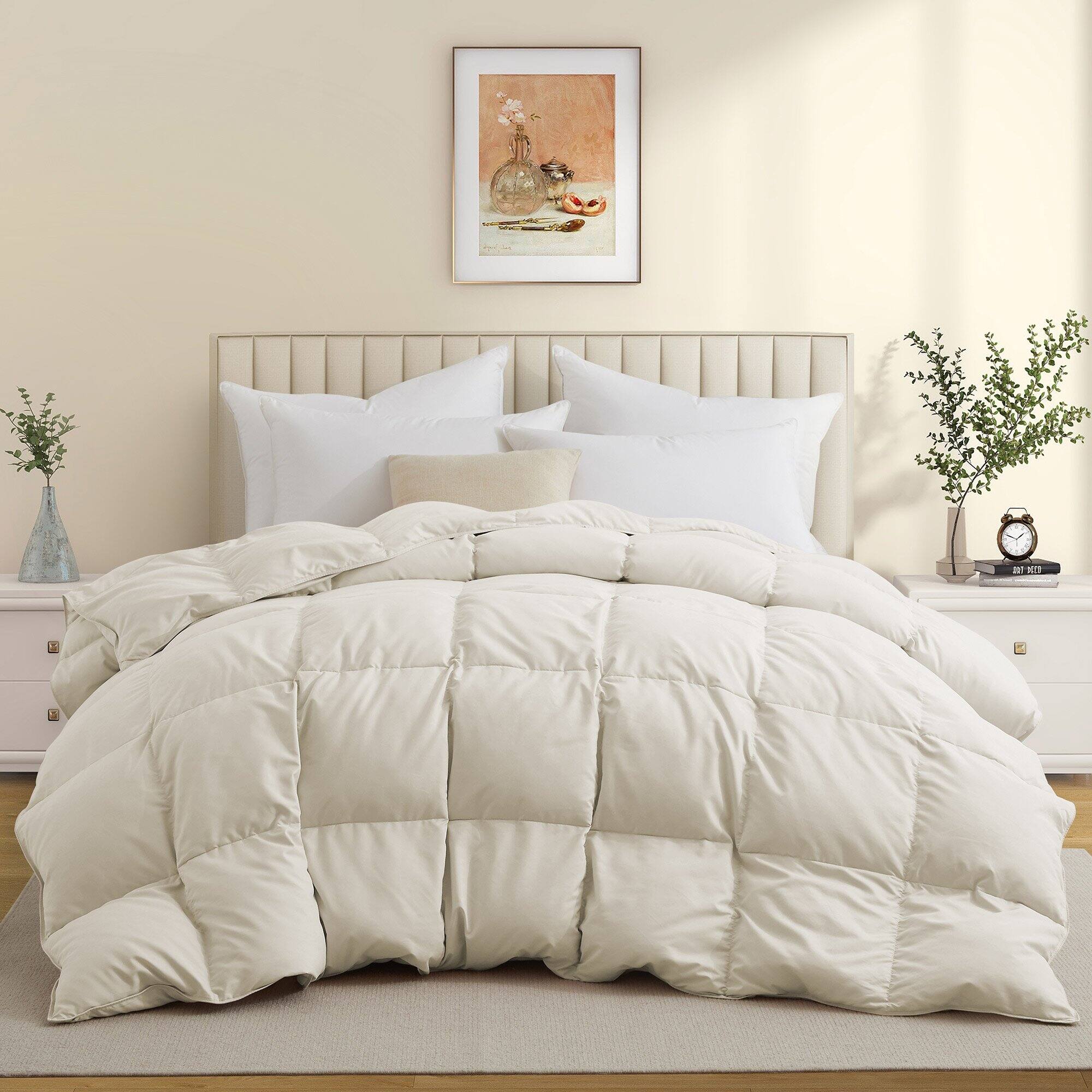Peace Nest - All-Season Medium Warmth Duvet Insert White Goose Feather Comforter - King - Cream