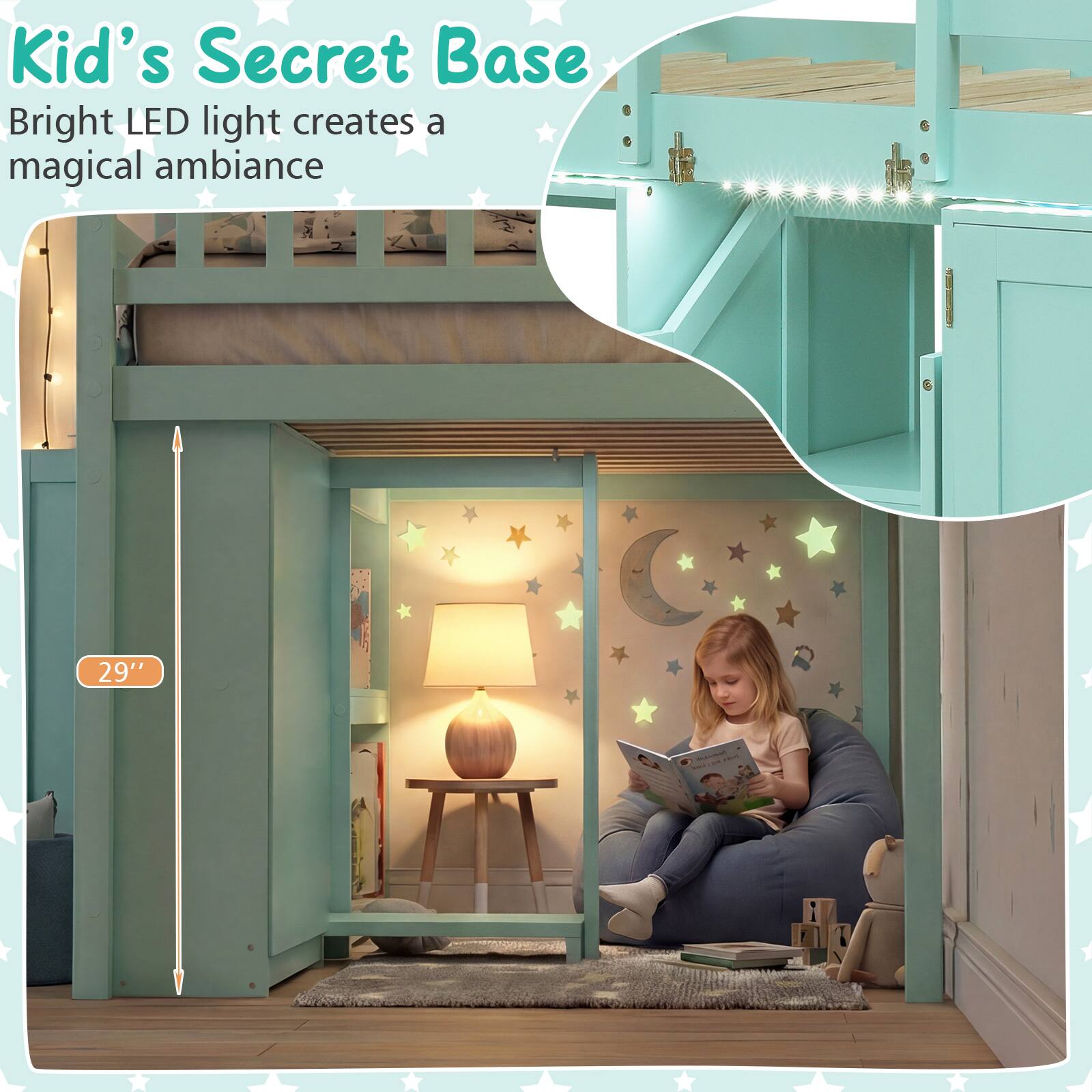 Kid's Secret Base  
Bright LED light creates a magical ambiance  

29"