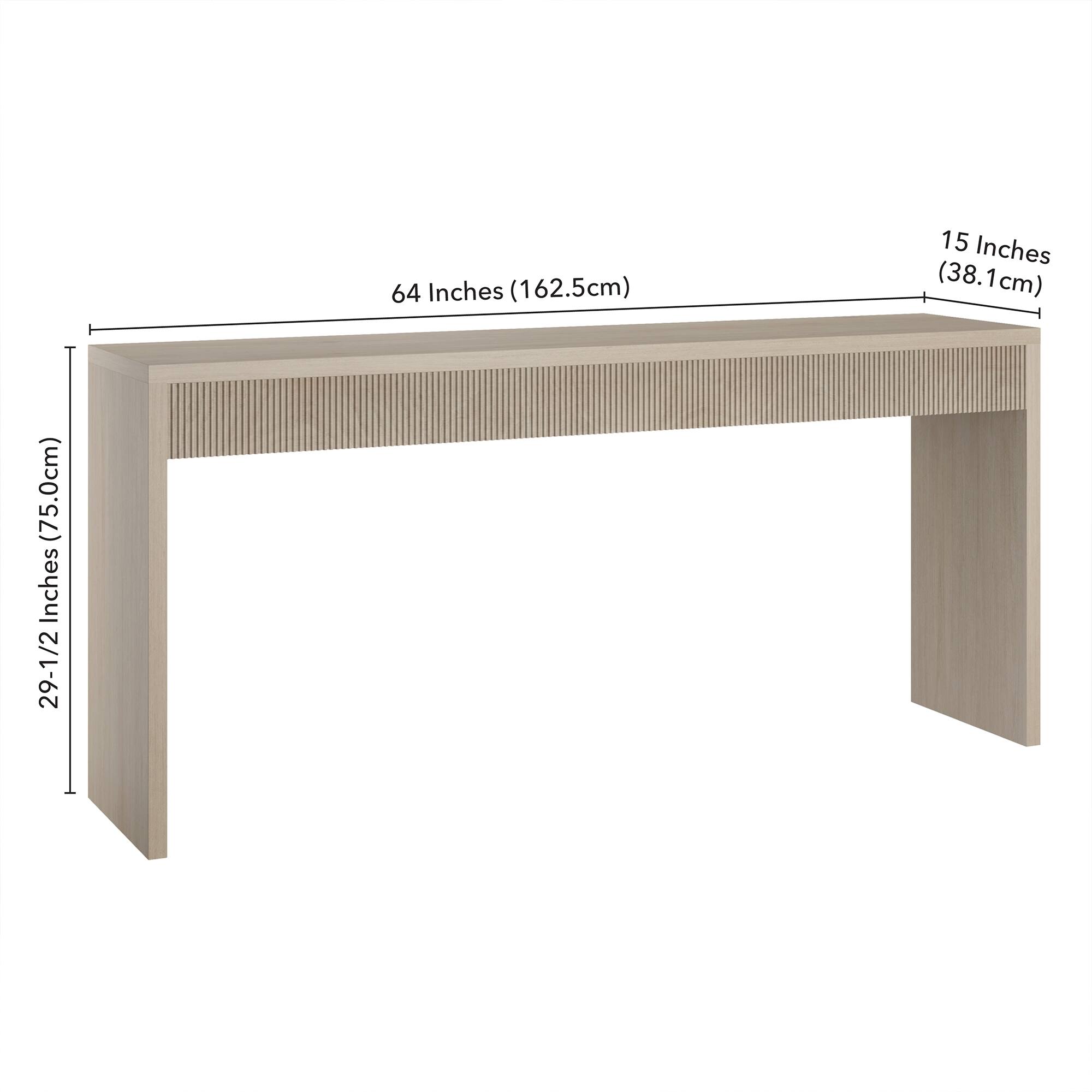 64 Inches (162.5cm)  
15 Inches (38.1cm)  
29-1/2 Inches (75.0cm)