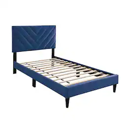 Manhattan Lane - Lilian Full Bed, Tufted Navy Blue Velvet Upholstery, Chevron Stitch - Navy Blue, Black